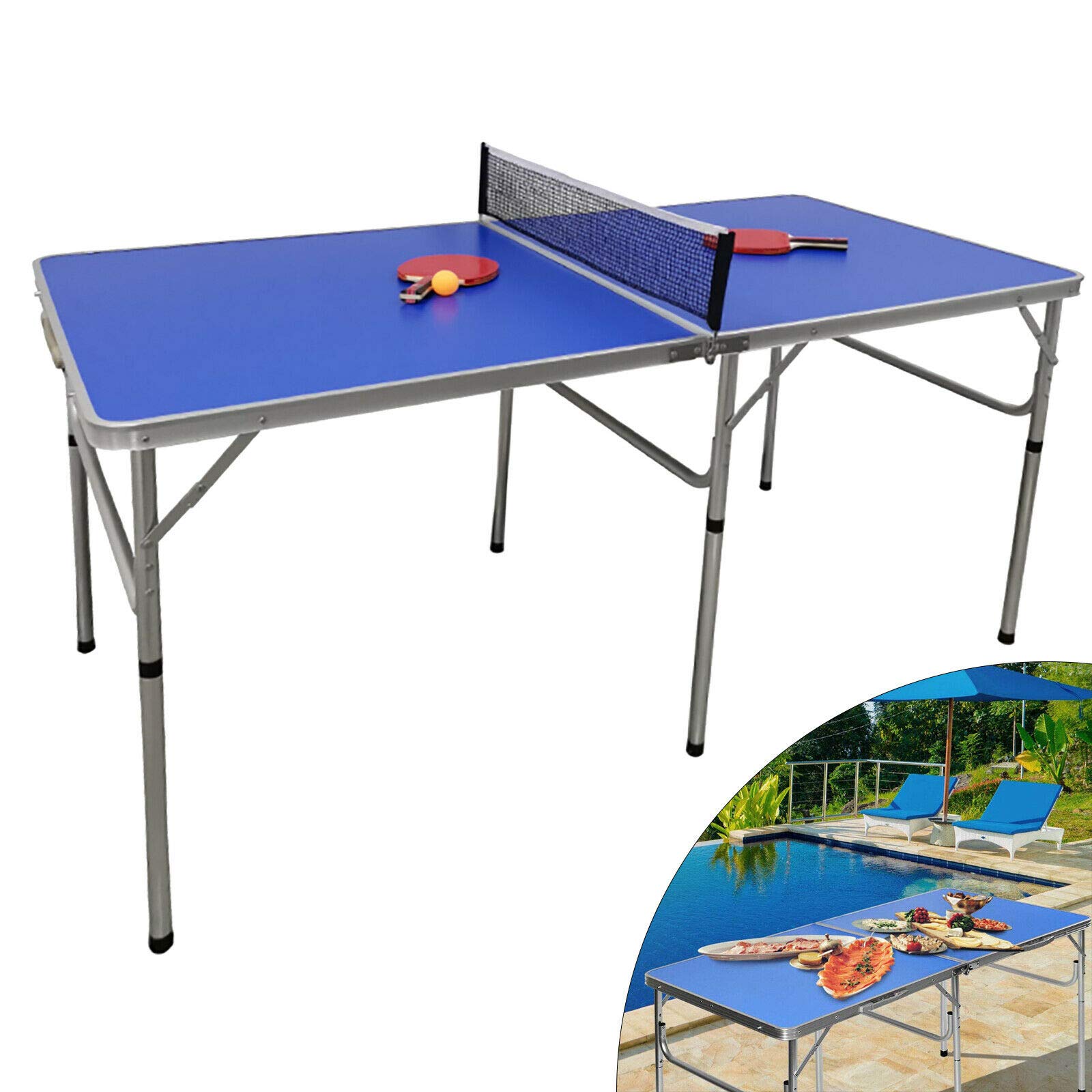 Portable Folding Ping Pong Table Set with Net, Paddles & Balls - Indoor/Outdoor Table Tennis Game for Family, Party, Backyard, Office & Gym - 152 x 76 x 76 cm Compact Sports Equipment