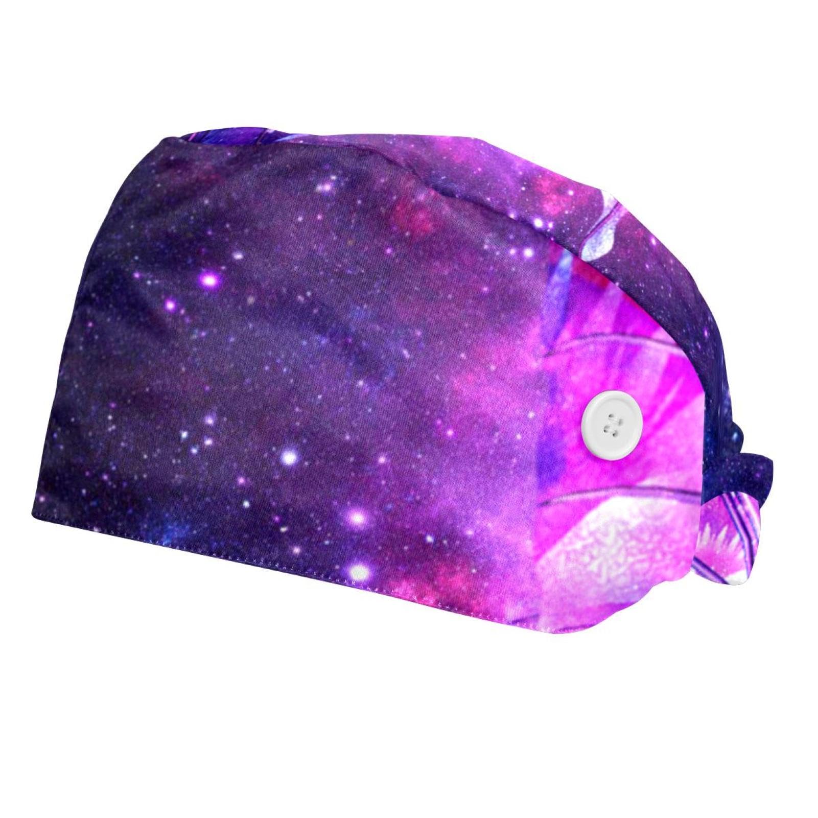 Suojapuku Adjustable Cotton Scrub Cap - Purple Space Butterfly Design, Breathable Bouffant Work Hat for Nurses, Doctors & Medical Professionals | Comfortable & Washable for Long Shifts