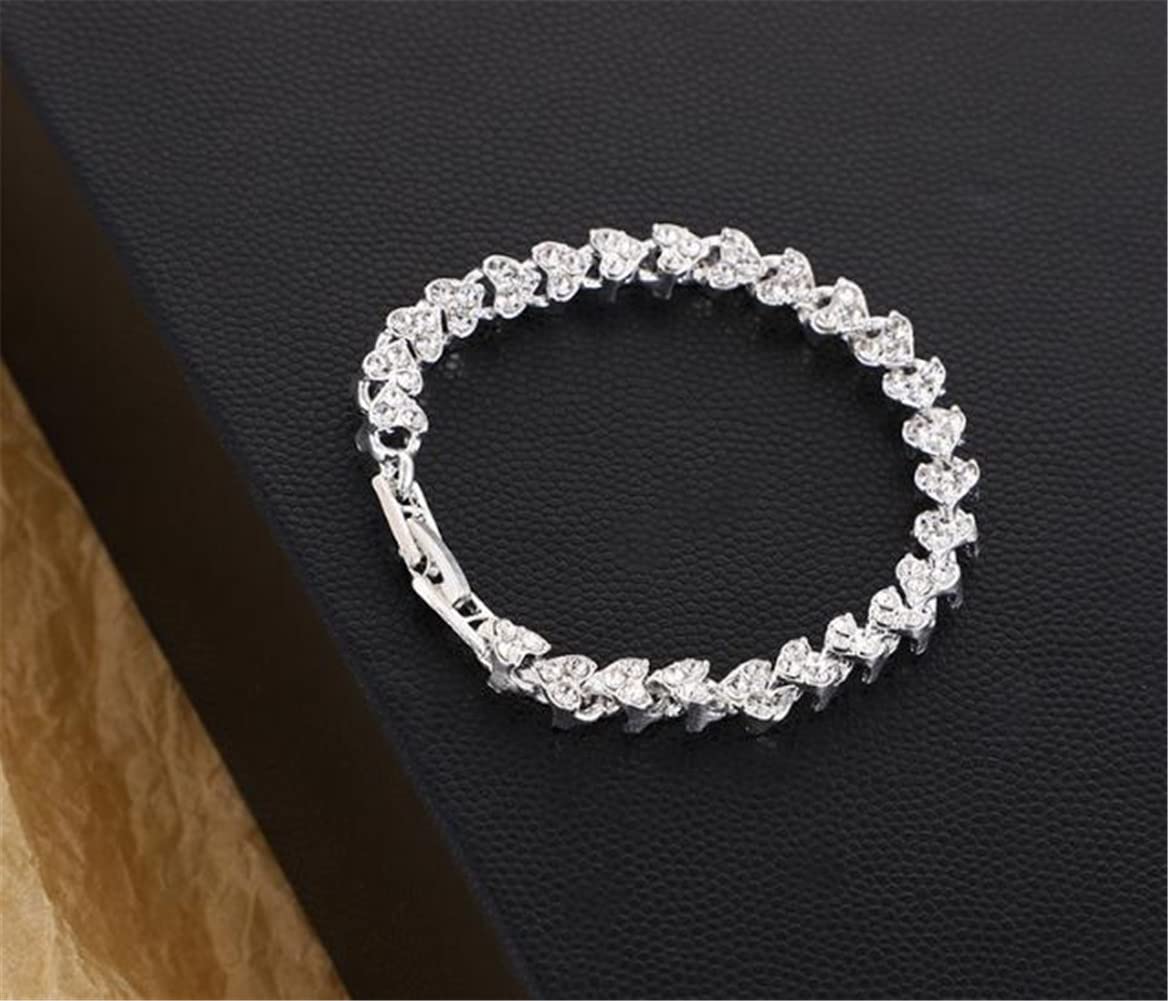 VNEWSCHI Roman Delicate Crystal Zircon Bracelet - Elegant Heart Chain Bracelet with Rhinestones | Perfect for Wedding, Bridal Jewelry, Anniversary Gifts & Special Occasions | Women's Fashion Accessories for Date Night, Party & Formal Events