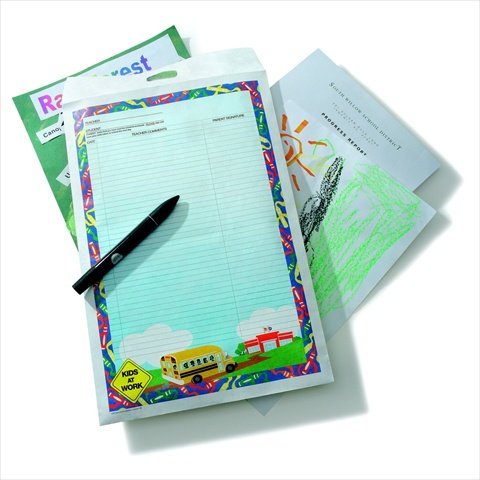 Kids at Work Reusable School & Homework Envelope - Pack of 100 | Durable Plastic Folders for Organizing Papers, Assignments & School Supplies | Perfect for Classroom, Homeschool & Homework Organization