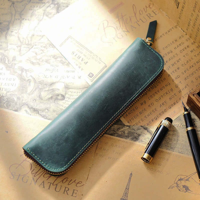 Premium Mini Zippered Leather Pen & Pencil Case - Compact Stationery Organizer for School, Office & Travel - Perfect Gift for Students & Professionals