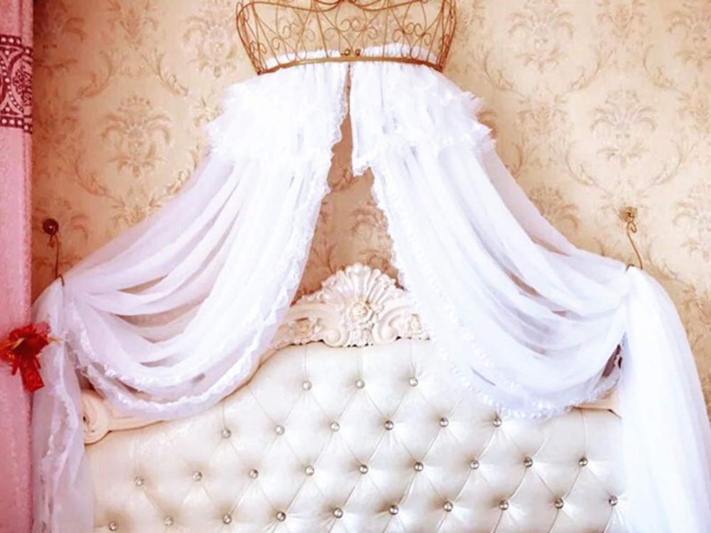 Princess Bed Canopy with Crown Dome Mosquito Net - Pink European Style for Kids Room, Girls & Boys Bedroom Decor, Perfect for Playhouse, Sleepover, and Fantasy Themed Parties