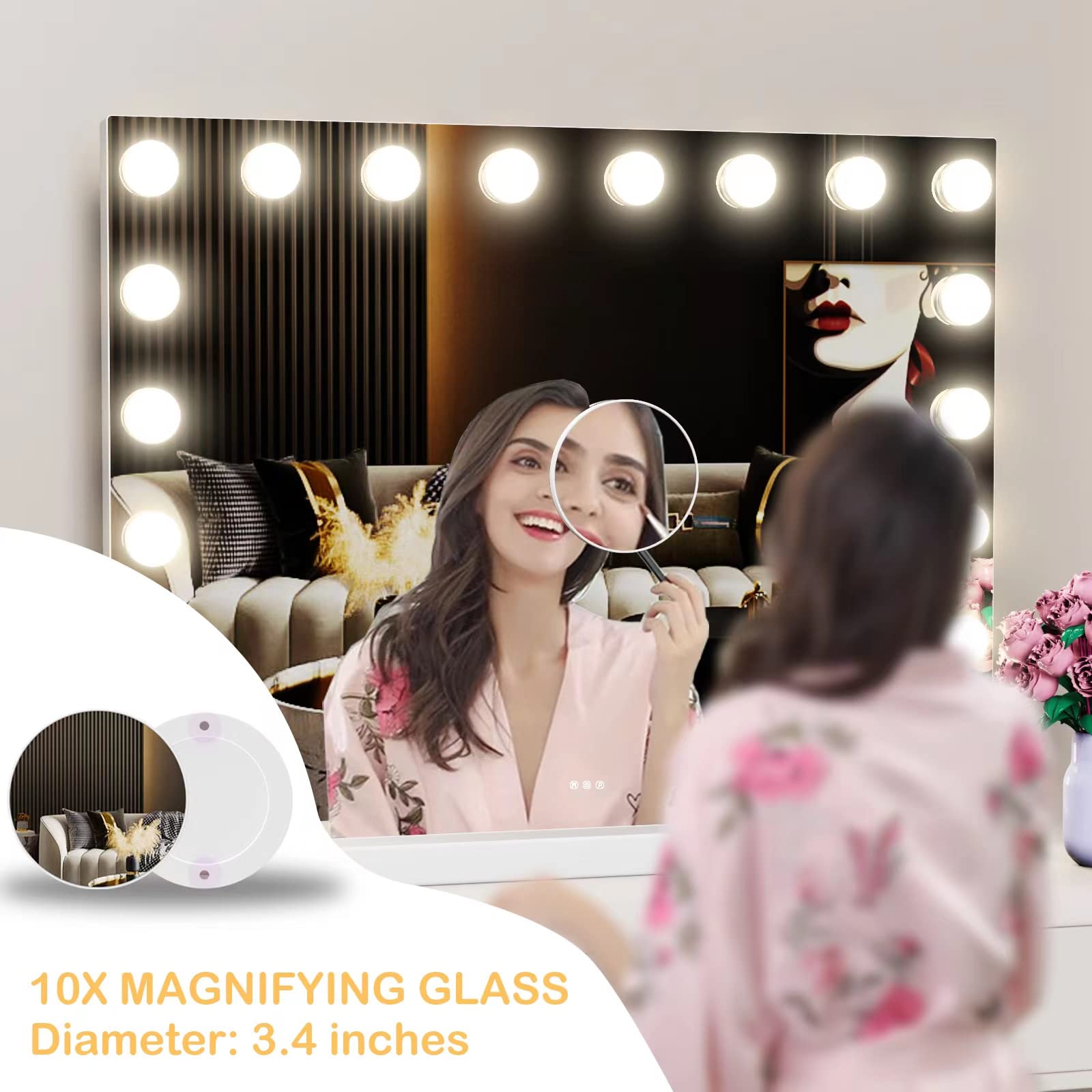 Hollywood Vanity Mirror with Lights - 32 x 24 Inch Tabletop Makeup Mirror with 18 Dimmable LED Bulbs, 3 Color Modes, Touch Control & Metal Frame - Perfect for Dressing Room, Bathroom & Professional Makeup Studio