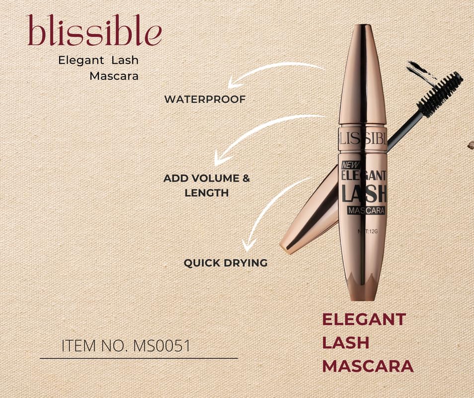 Blissible Volumizing & Lengthening Mascara - Waterproof, Smudge Proof, Long Lasting Curling Mascara for Dramatic Lashes - Up to 18 Hour Wear, Intense Black (12ml) | Perfect for Everyday Makeup, Date Nights & Special Occasions
