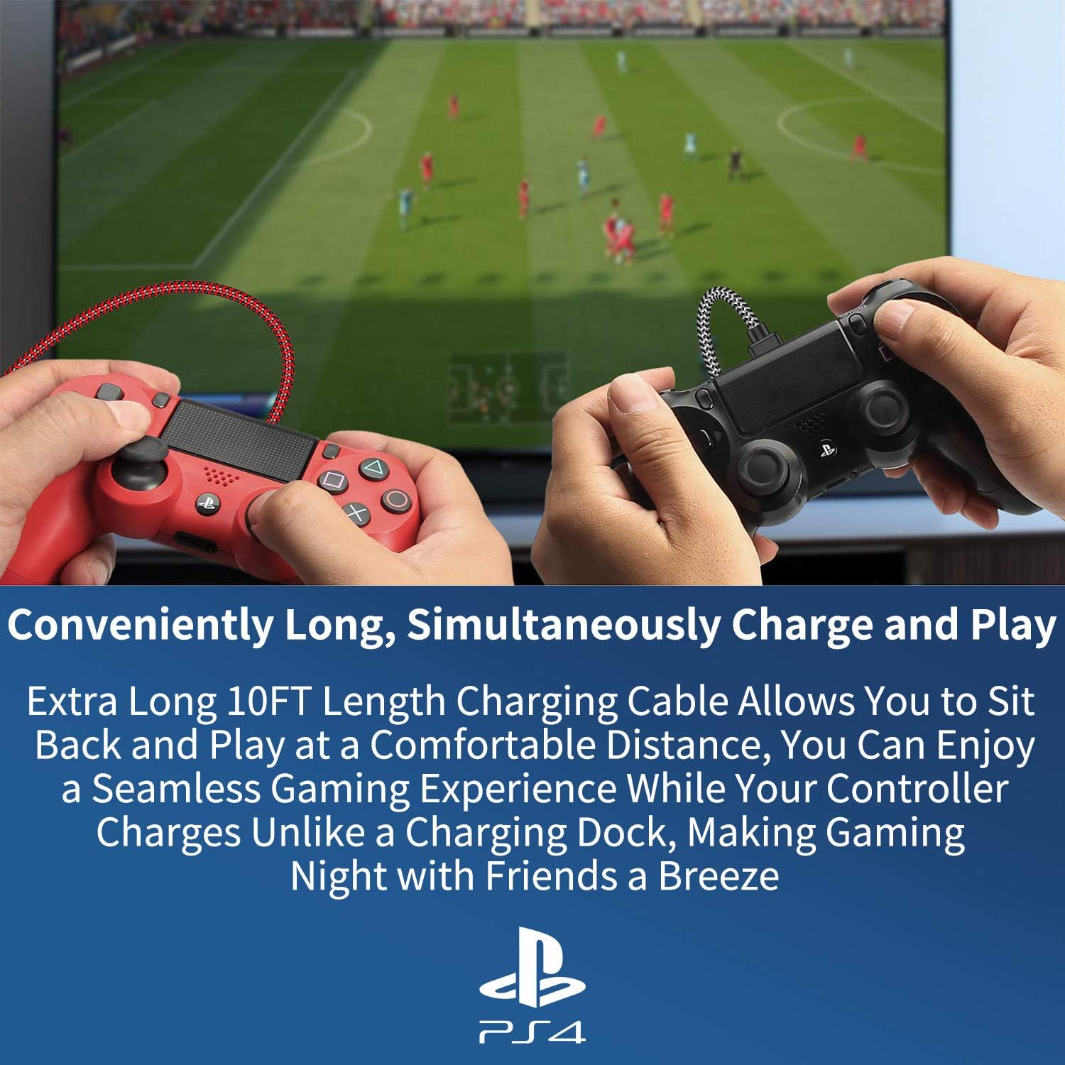 KOOWOD 2-Pack 10FT Nylon Braided Micro USB 2.0 Charging Cable - Fast Charging & Data Sync for PS4 DualShock 4, Xbox One S/X Controllers, Android Phones - Durable Gaming & Mobile Charging Solution for Home & Travel