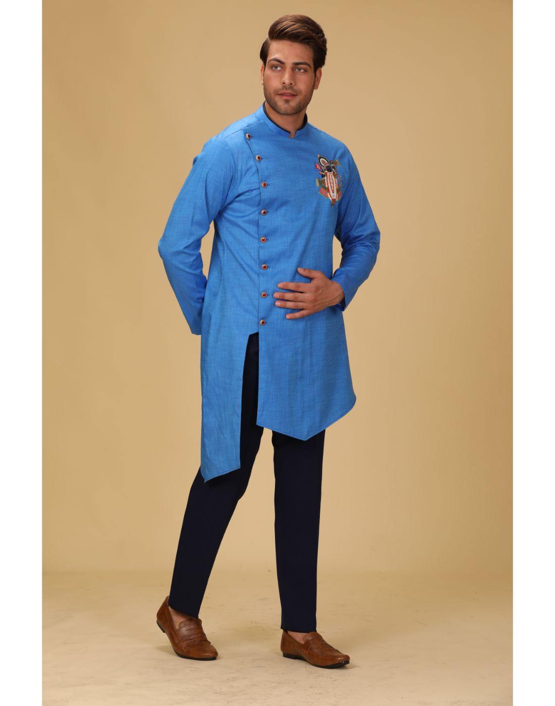 BluesnGreys Cerulean Designer Kurta Pant Set for Men - Traditional Indian Ethnic Wear for Weddings, Festivals & Special Occasions