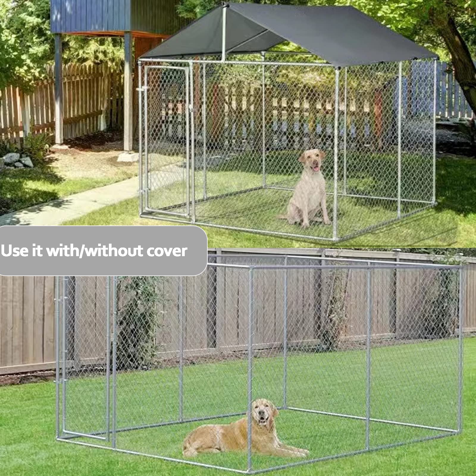Heavy Duty 10x10x6ft Galvanized Steel Outdoor Dog Kennel - Chain Link Dog Run Playpen with UV & Waterproof Cover & Secure Lock - Durable Puppy Exercise Pen for Backyard, Garden & Pet Safety