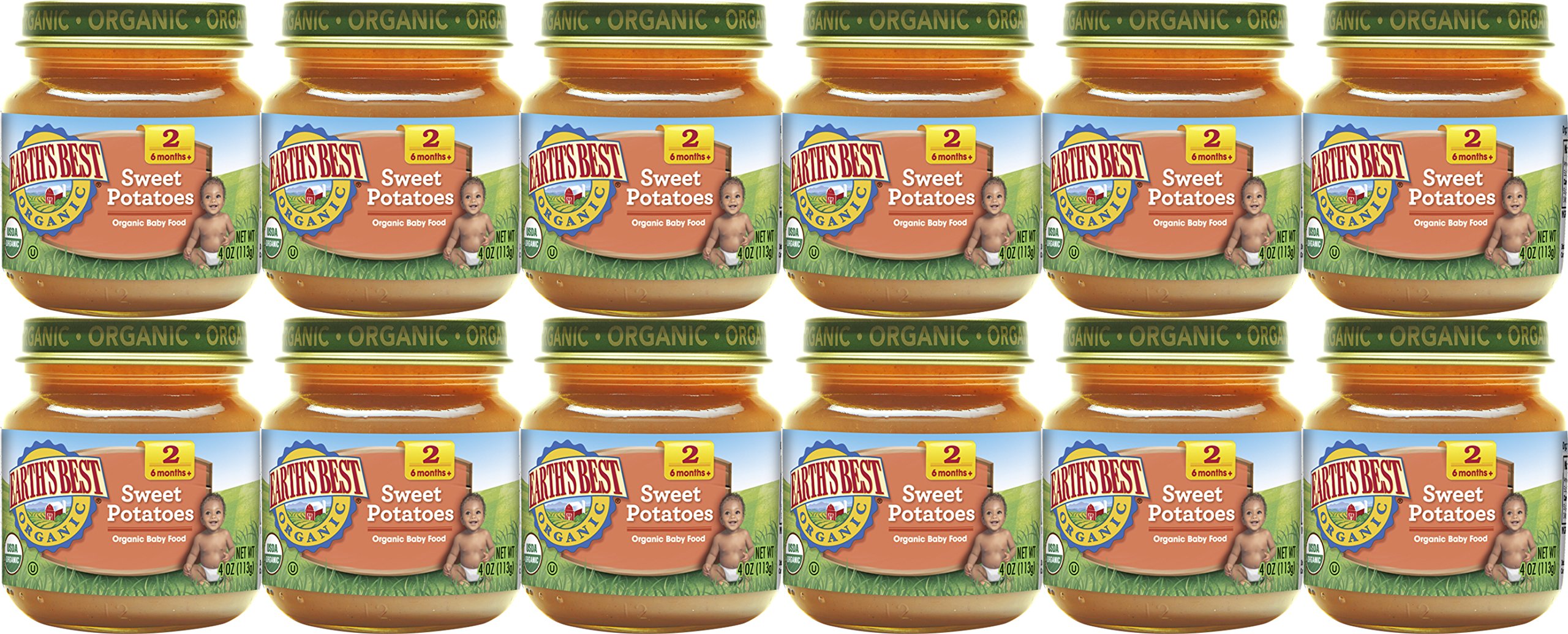 Earth's Best Organic Stage 2 Baby Food - Sweet Potato Puree, 4 oz Glass Jars (Pack of 12) | Healthy & Natural First Foods for Infants 6+ Months | Ideal for On-the-Go Feeding & Introducing Solids