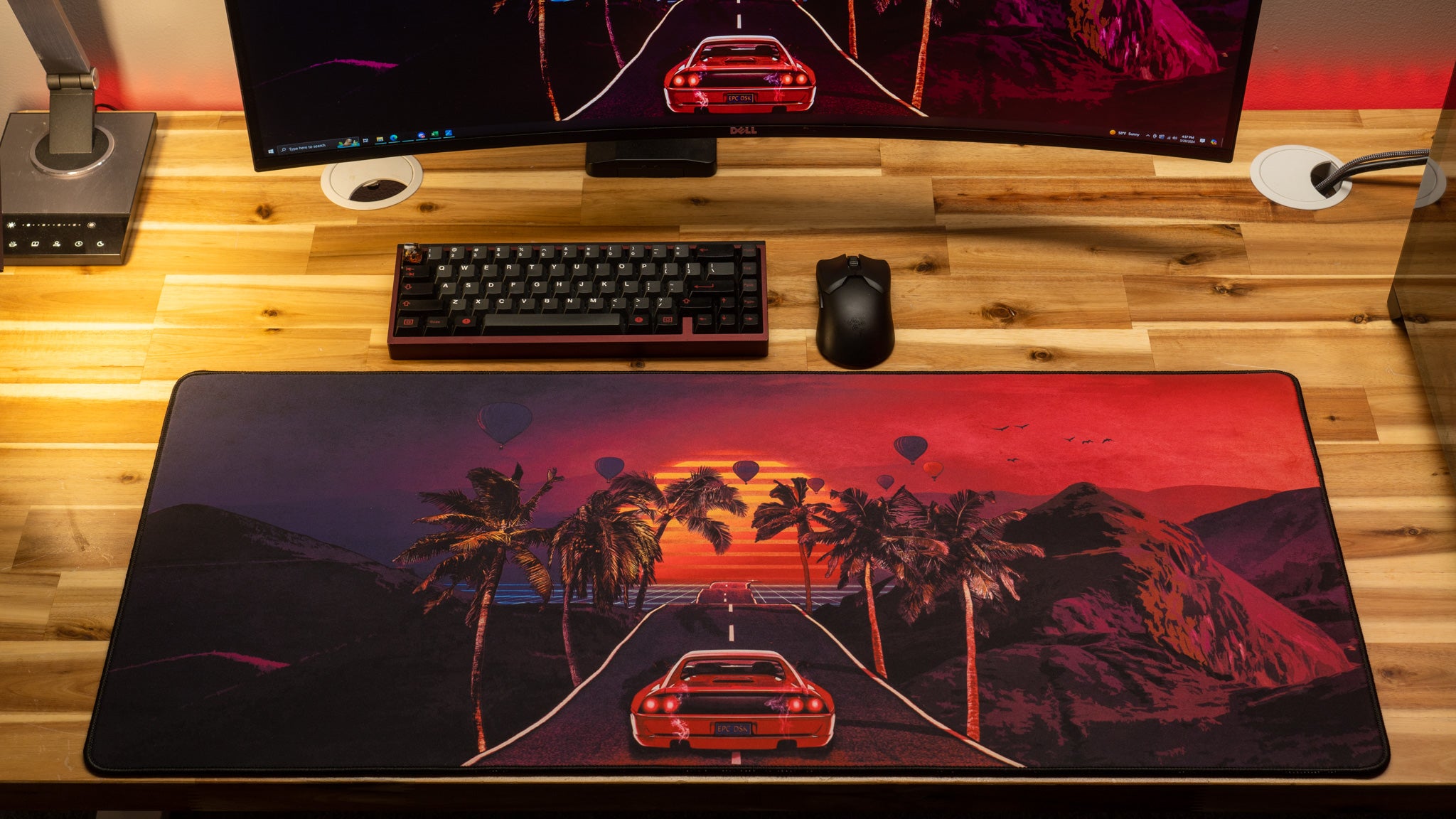 Retrowave Gaming Desk Mat - Outrun Redwave Design for PC & Console Gamers - Perfect for Gaming Setup, Office & Home Workspace