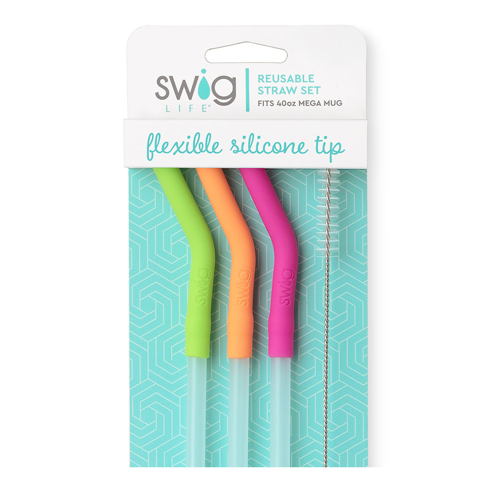 Neon Lime Orange Berry Reusable Straw Set with Mega Mugs - Eco-Friendly Drinking Accessories for Parties, Smoothies & Iced Coffee at Home or Office