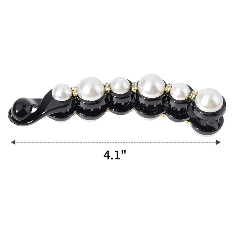 2 PCS Pearl Hair Clips - Banana Clips & Ponytail Holders for Women & Girls | Rhinestone Barrettes for Thick & Fine Hair | Elegant French Hair Accessories for Weddings, Parties & Daily Use