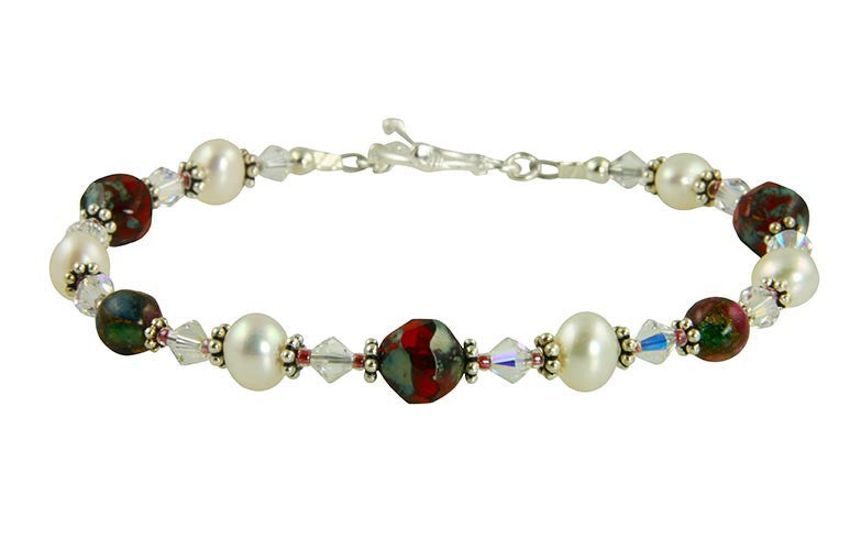 Handmade Ruby Crystal Pearl Bracelet for Women - Elegant Jewelry Gift for Birthday, Anniversary & Special Occasions