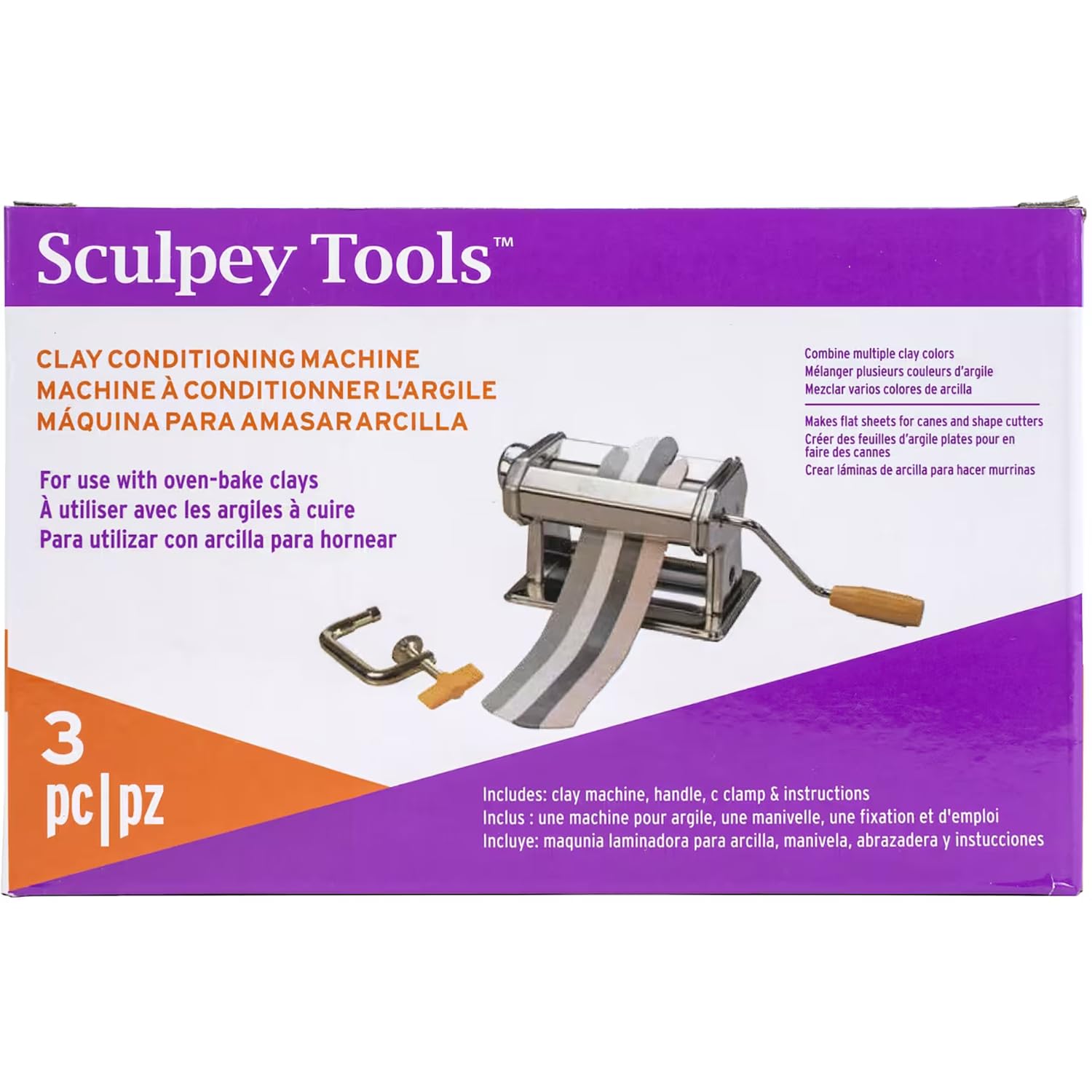 Sculpey Polymer Clay Conditioning Pasta Machine - 9 Adjustable Thickness Settings with Clamp & Hand Crank - Perfect for Baking, Sculpting & DIY Craft Projects - Ideal for Beginners to Professional Artists