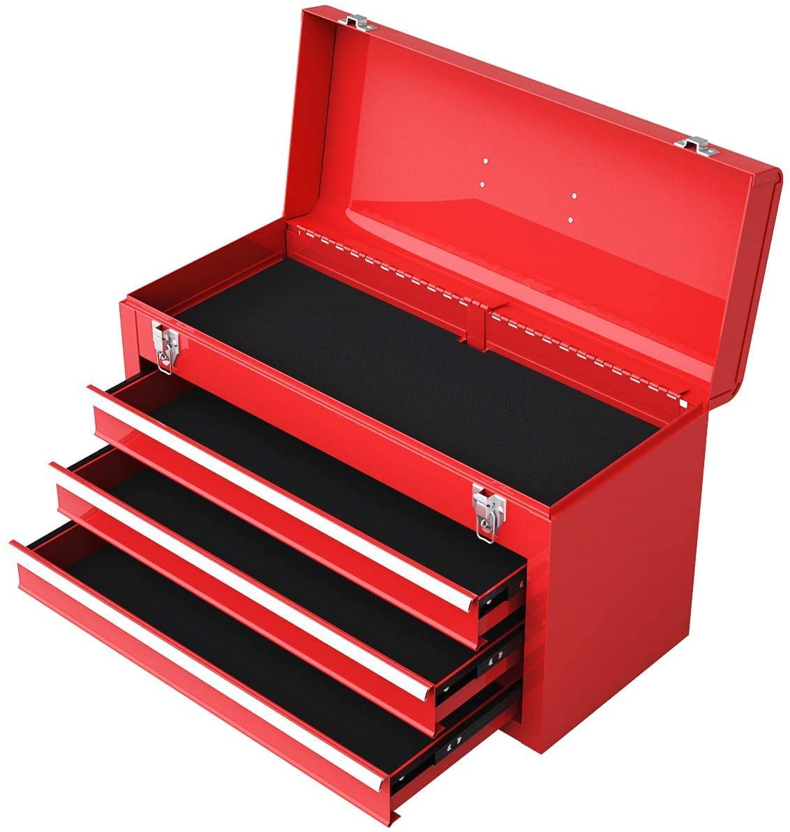 IRONMAX Lockable Steel Tool Chest with 3 Drawers & Top Tray - Heavy Duty Portable Tool Box for Home, Garage, Workshop & Job Site - Secure Storage for Tools & Equipment (Red)