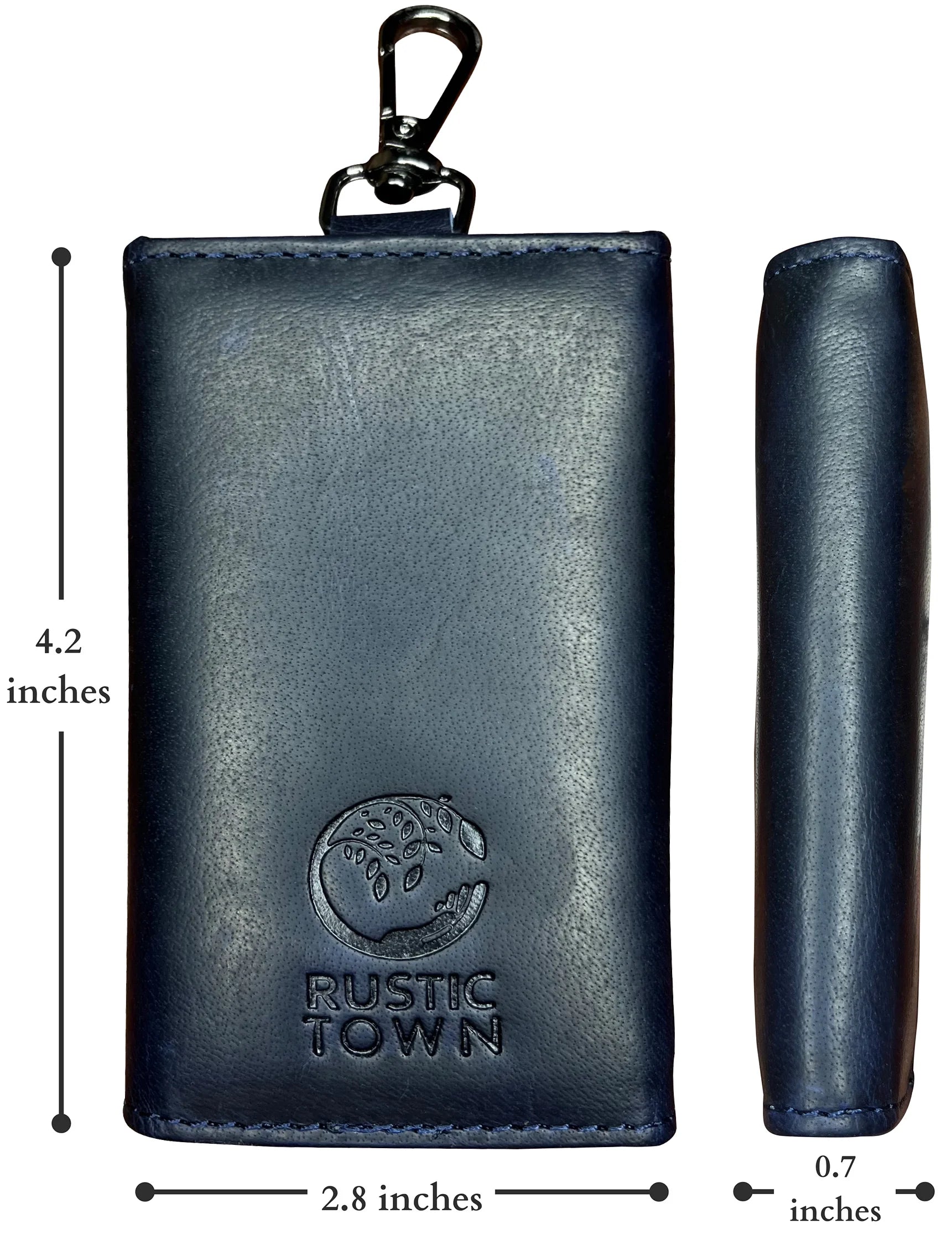 Premium Genuine Leather Key Holder - Smart Fob Car Key Loop with Durable Metal Ring - Slim Minimalist Keychain Organizer (Blue) - Perfect for Car Keys, House Keys & Office Keys