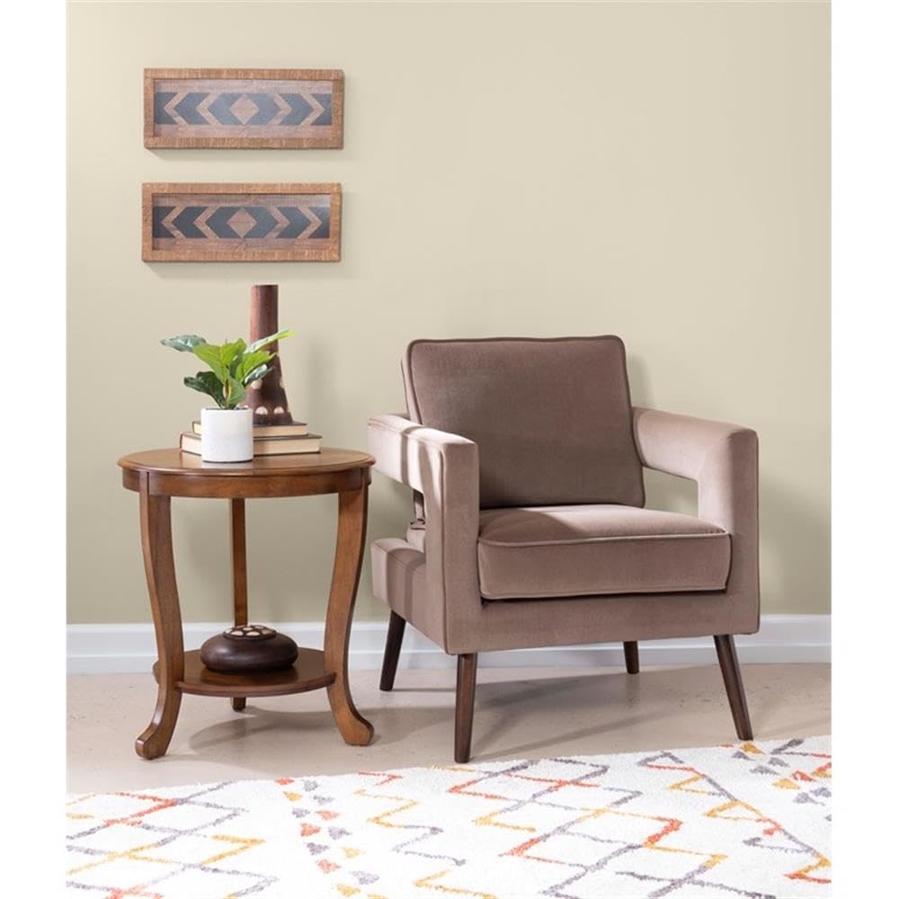 Pemberly Row Round Transitional Wood Side Table with Shelf in Hazelnut Brown - Perfect for Living Room, Bedroom & Office Accent Furniture