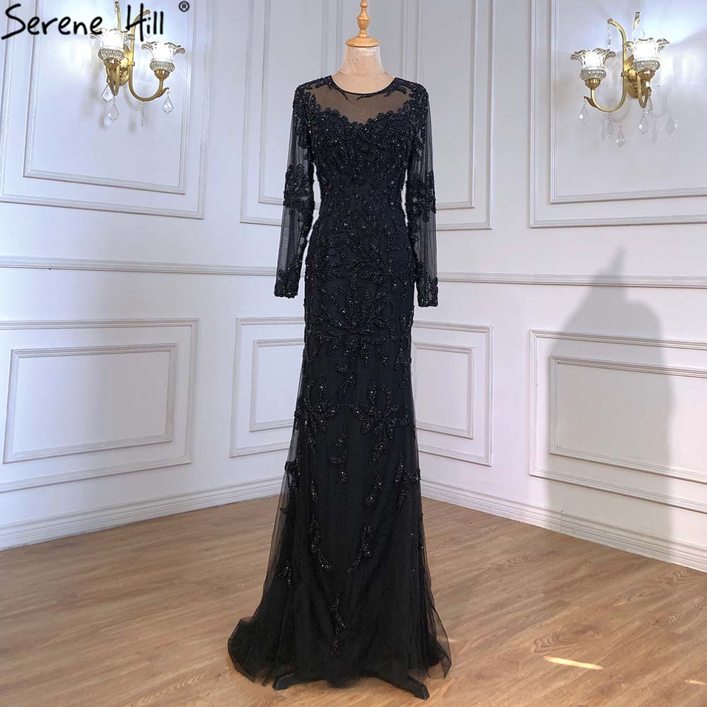 Luxury Muslim Blue Mermaid Evening Dress 2025 - Elegant Beaded Gown for Women, Formal Party Wear, Prom, Wedding Guest & Special Occasions