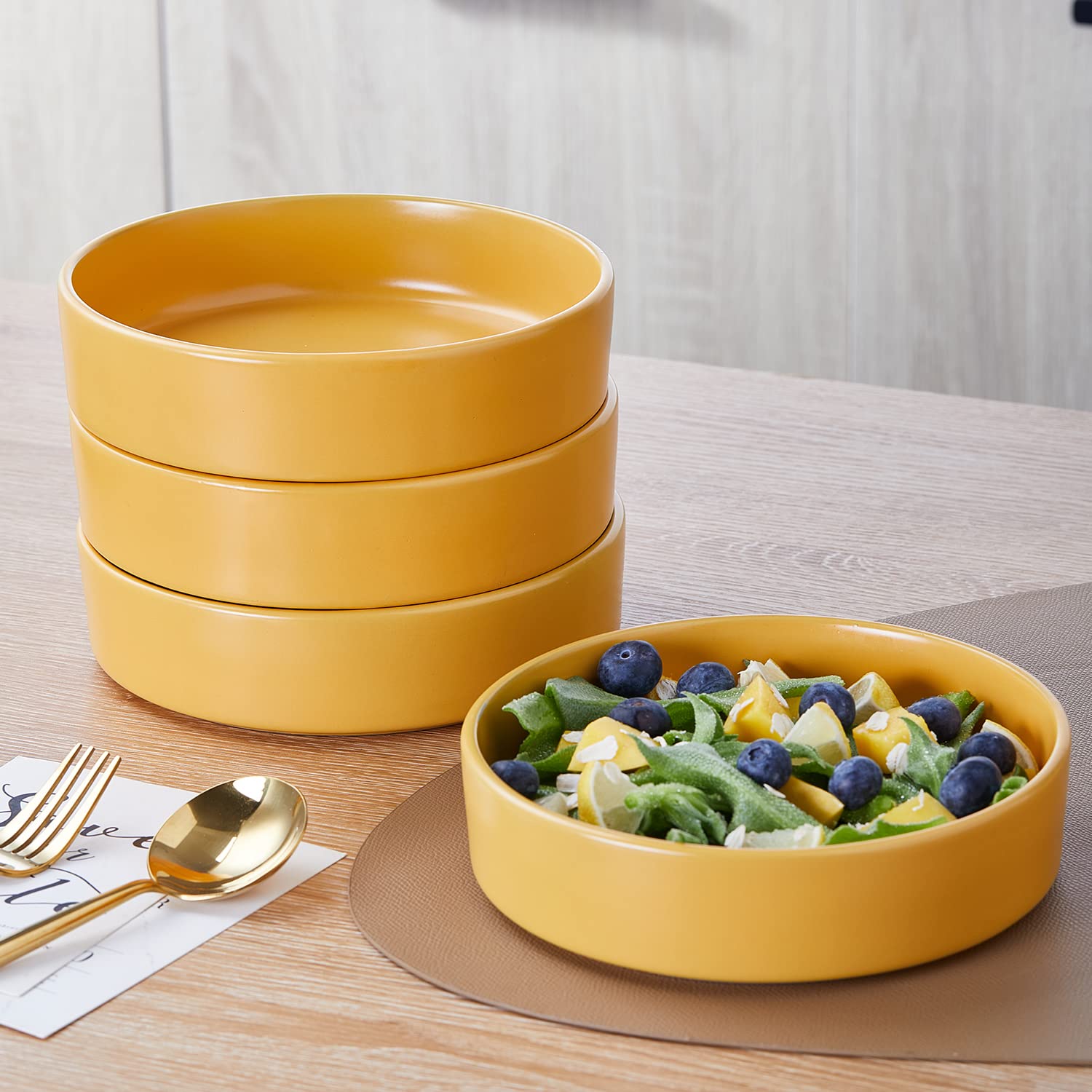 Stone Lain Cleo Modern Stoneware 32-Piece Dinnerware Set - Plates, Bowls & Pasta Dishes for 8 People, Yellow | Elegant Table Setting for Family Dinners, Parties & Entertaining Guests