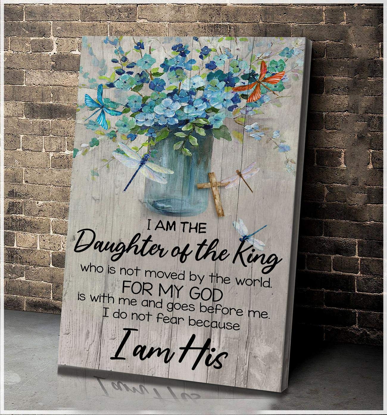 Daughter of The King Framed Canvas Wall Art - Printable Christian Home Decor for Bedroom, Living Room & Office - Perfect Gift for Anniversary, Baptism & Holidays - Ready to Hang