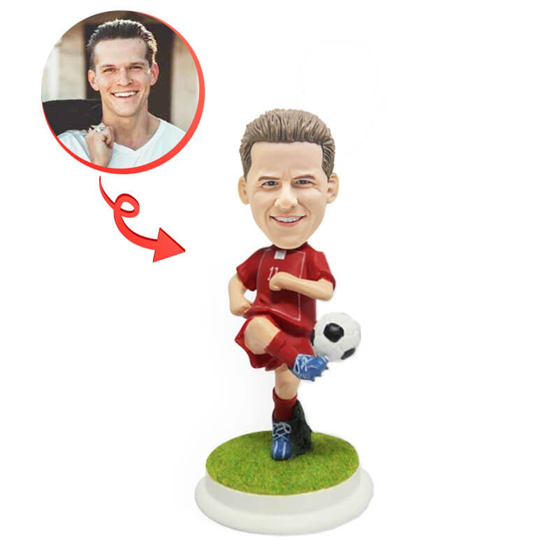 Custom Soccer Player Dribbling Bobblehead - Personalized Football Figurine Gift for Fans & Collectors - Perfect for Office Desk, Sports Room Decor, and Game Day Celebrations