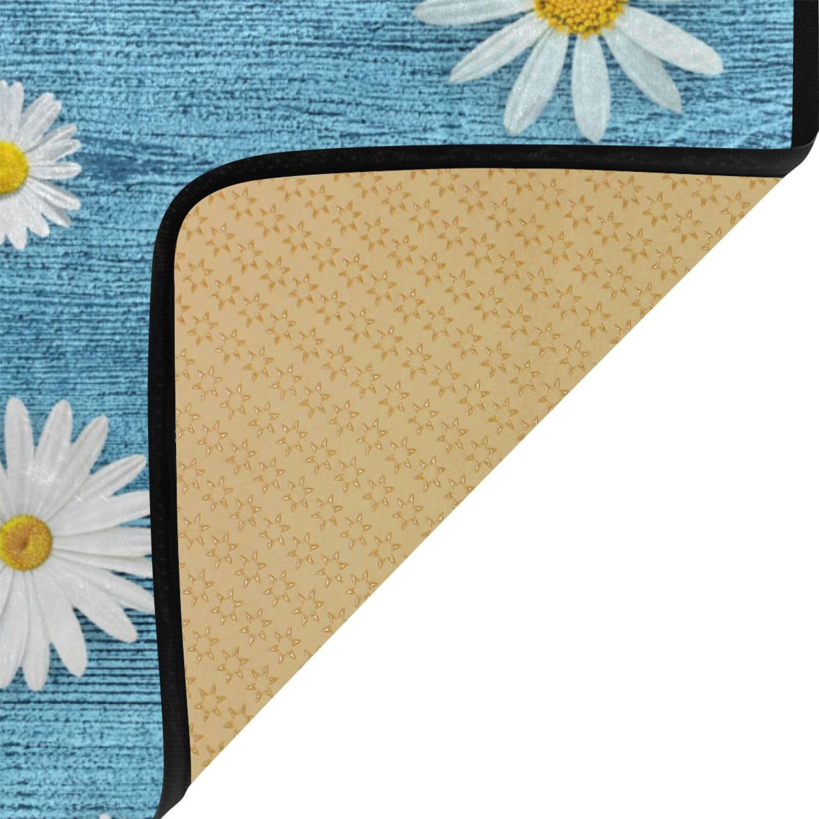 Non-Slip Daisy Print Kitchen Rug with Memory Foam Cushion - 39