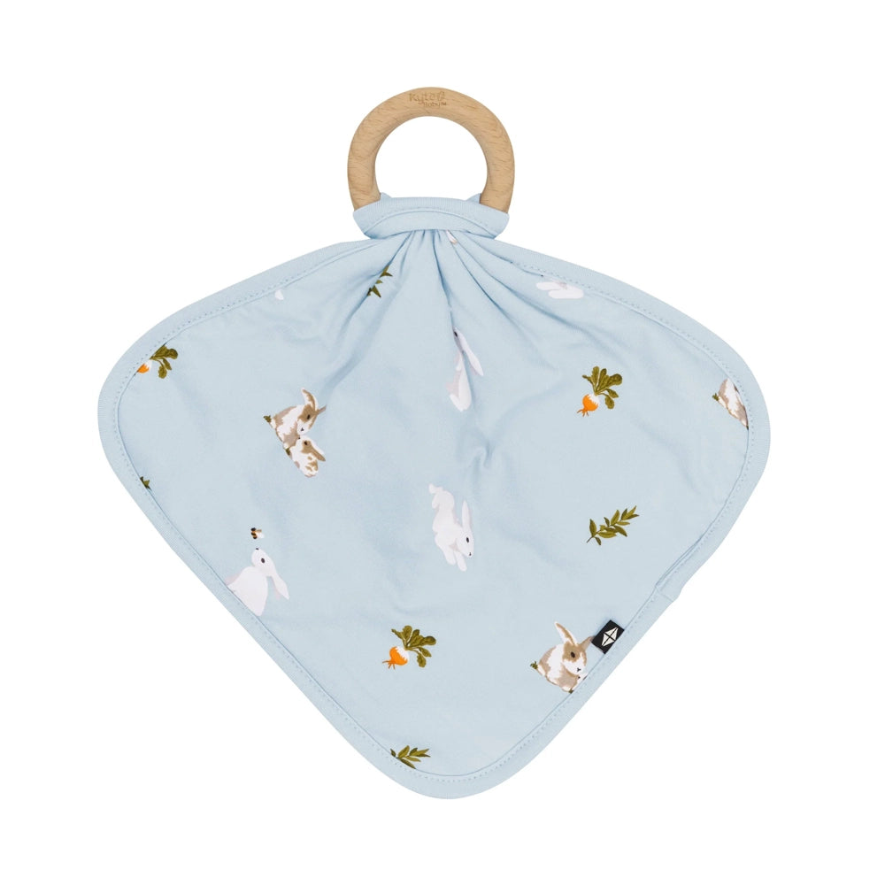Kyte Baby Lovey Soft Plush Blanket with Removable Wooden Teething Ring - Ice Rabbit Design for Newborns & Infants | Perfect for Cuddling, Teething Relief & Nursery Comfort