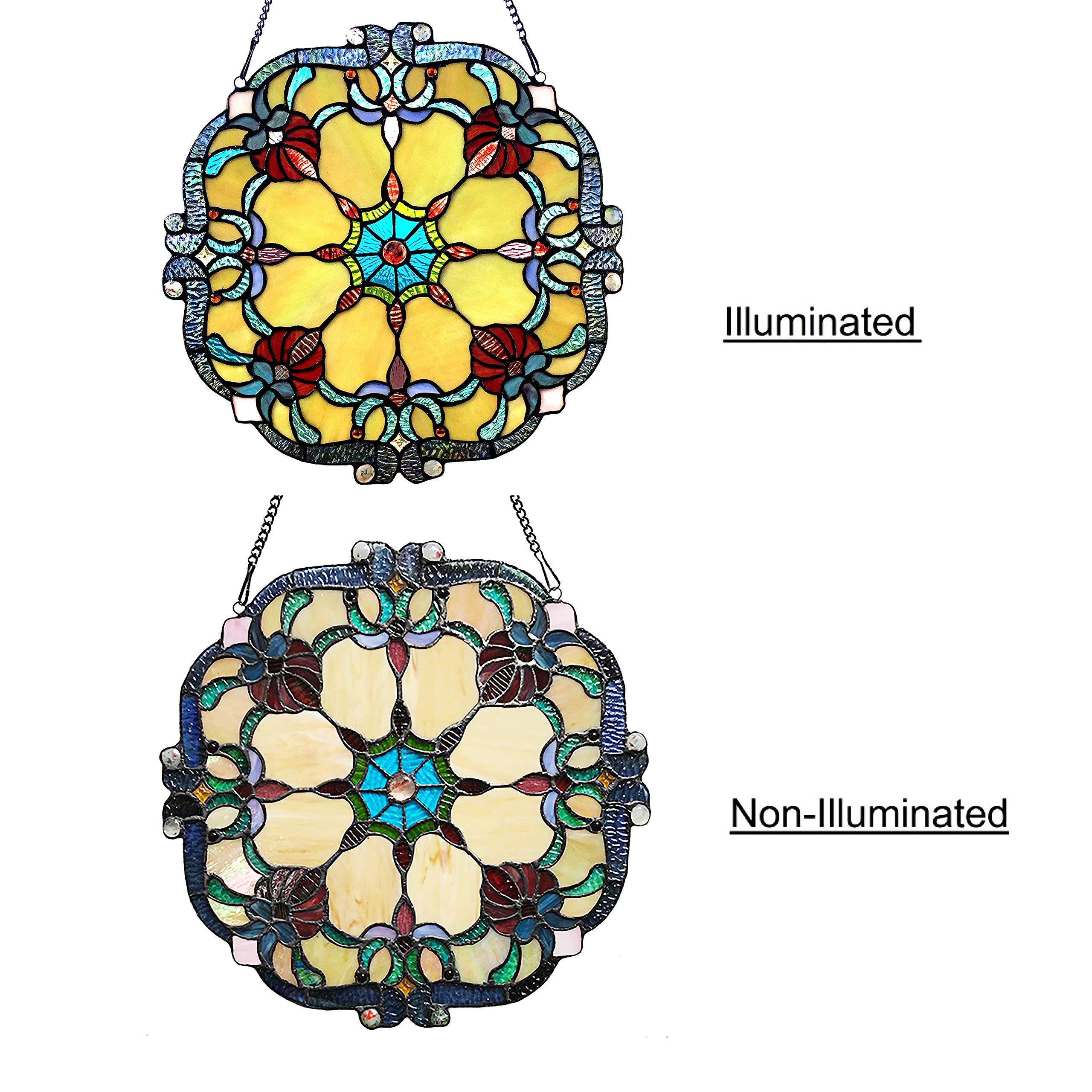 Tiffany Glass Victorian Window Panel - 18 Inch Wide Stained Glass Art for Home Decor, Church, and Office