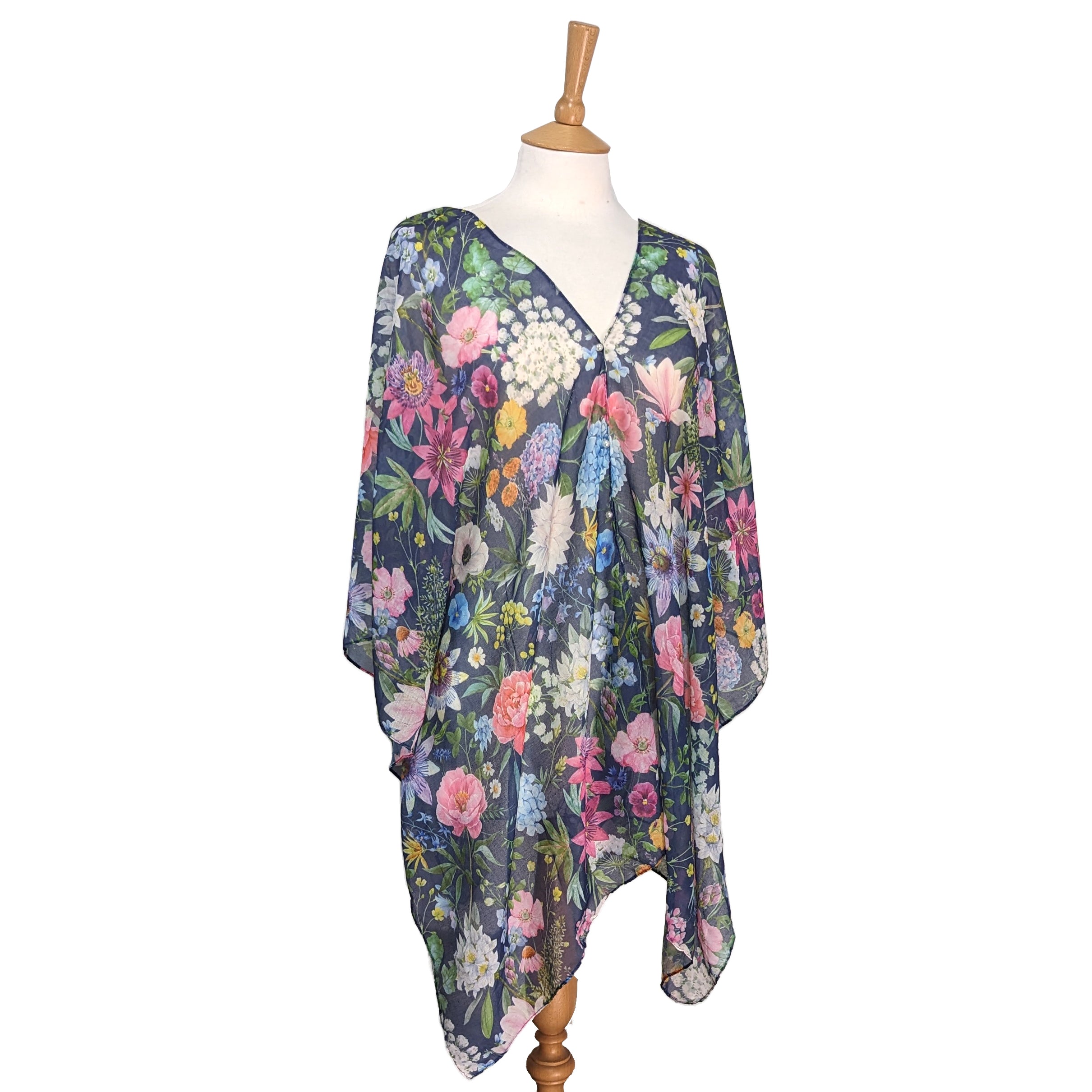 Pearl Detail Poncho Shawl Wrap (100x150cm) - Navy Blue Lightweight Spring Fashion for Women - Perfect for Beach Cover-Up, Evening Outfits, and Casual Wear