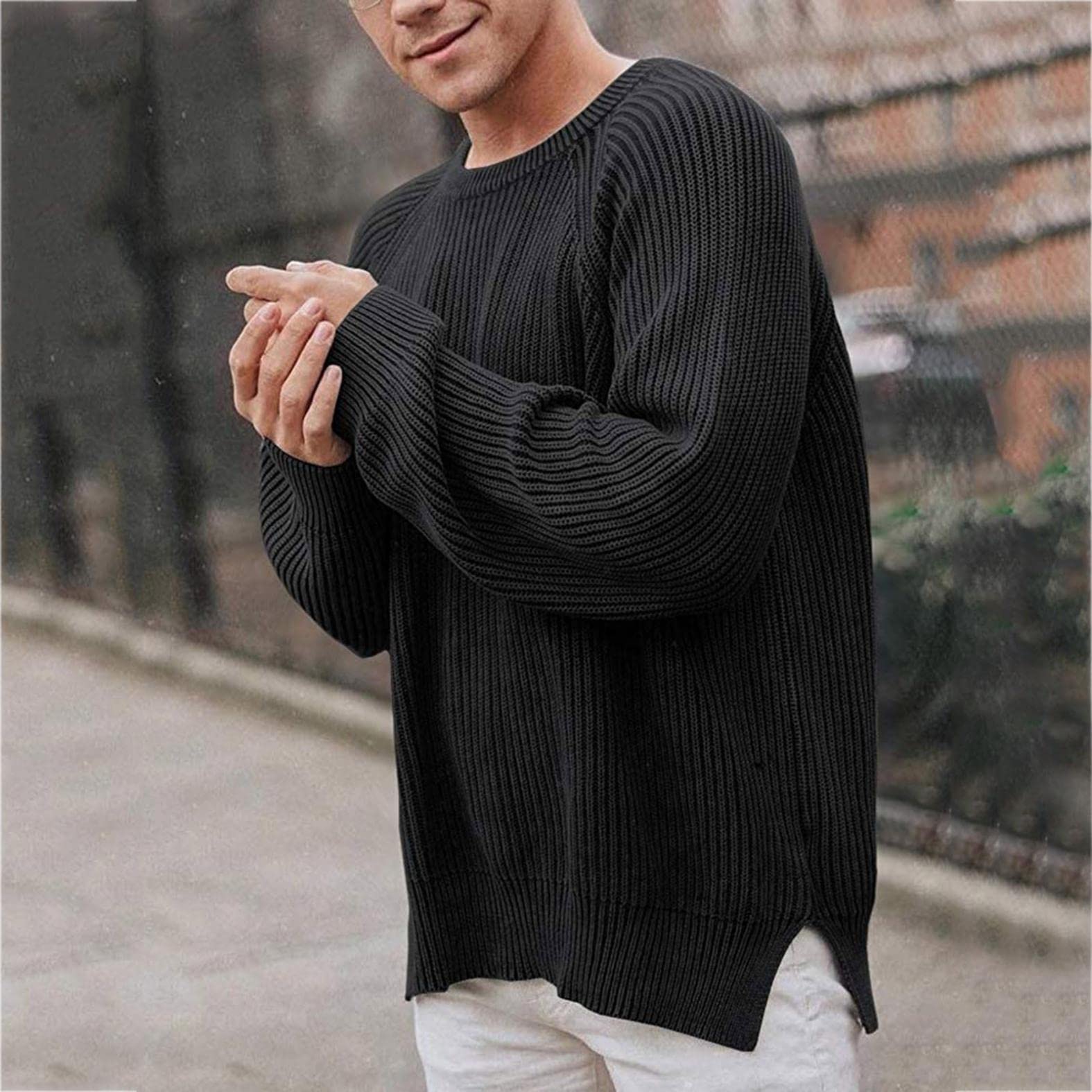 Men's Slim Fit Crewneck Sweater - Soft Thermal Waffle Knit Pullover Jumper for Casual Wear | Warm Stylish Knitwear for Fall & Winter Outfits