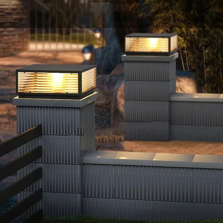Modern Striped Glass Square Outdoor Pillar Lights - Waterproof LED Landscape Lighting for Garden, Pathway, Patio & Driveway Decor