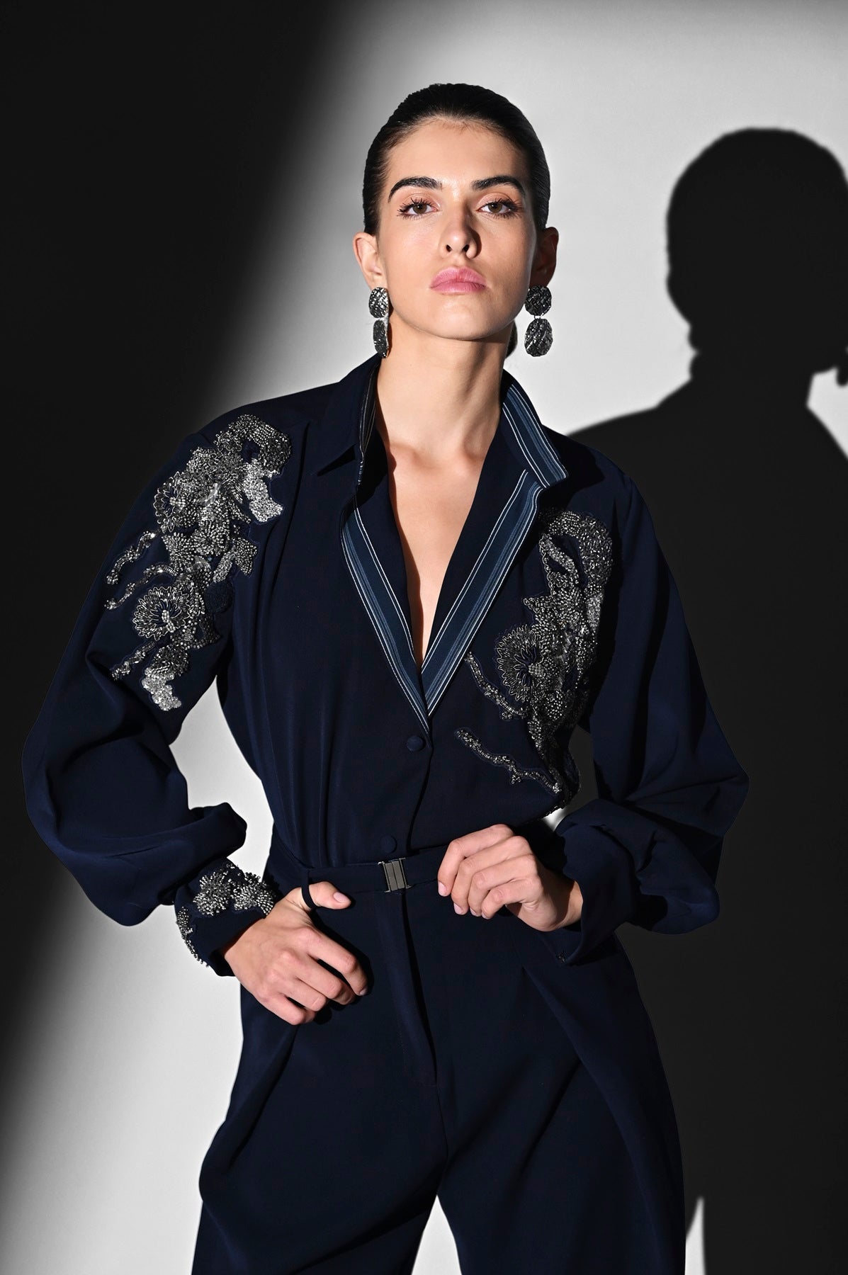 Indigo Blue Embroidered Top with Glass Beads - Elegant Boho Chic Blouse for Women, Perfect for Casual Outings & Summer Festivals