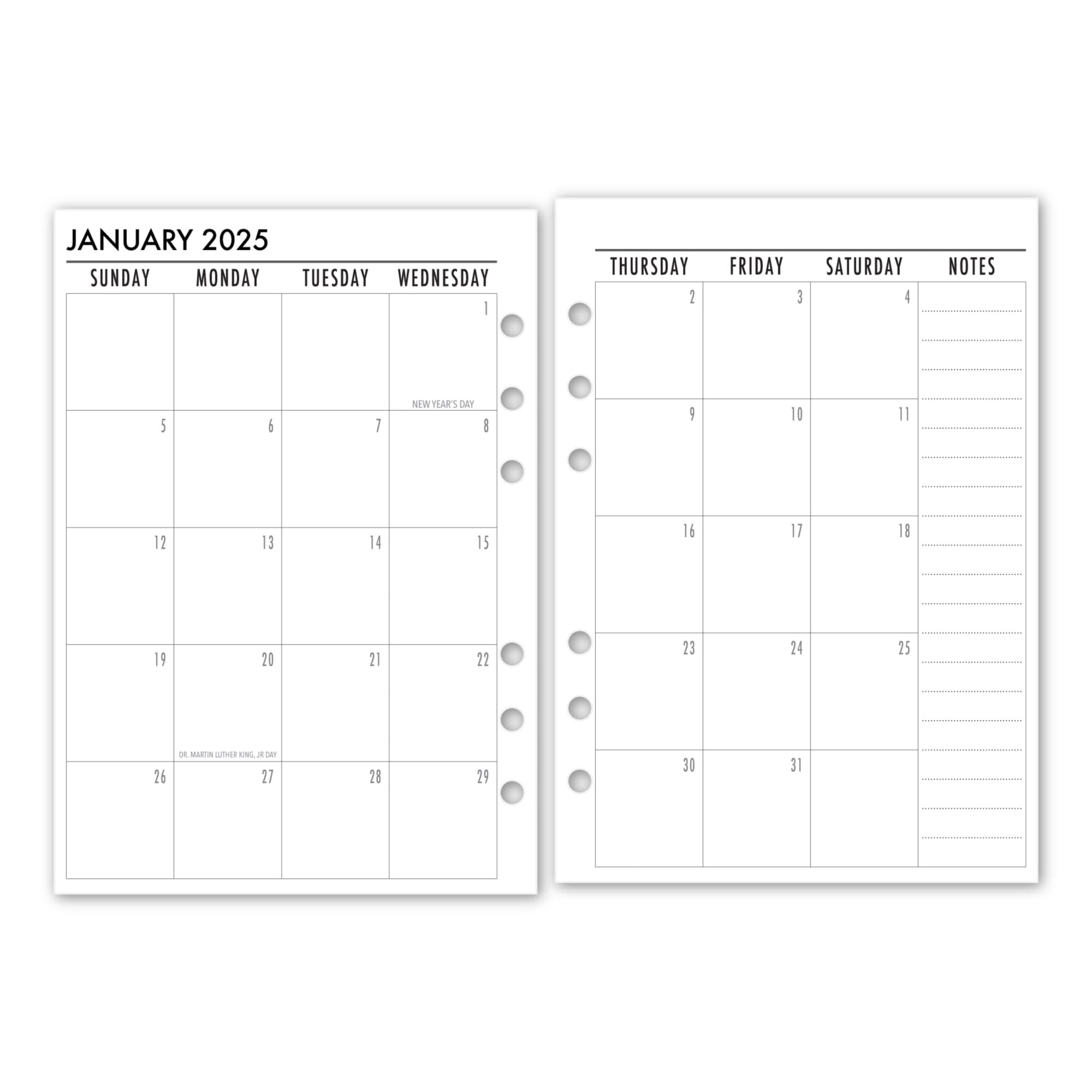 A5 12-Month Planner Refill 2025 (January - December) - 5.83