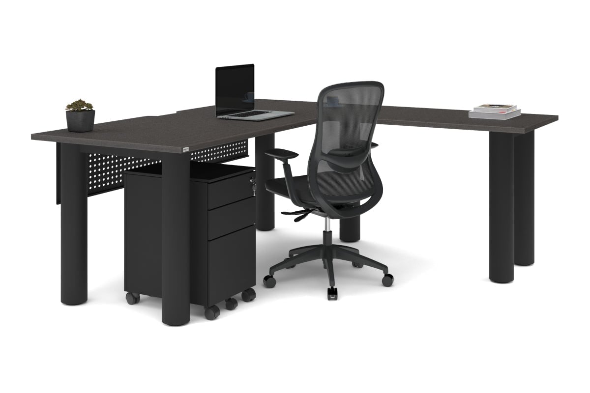 Quadro Cylinder Leg L-Shaped Corner Office Desk - 1800L x 1550W with Cable Management | Modern Home Office & Gaming Setup