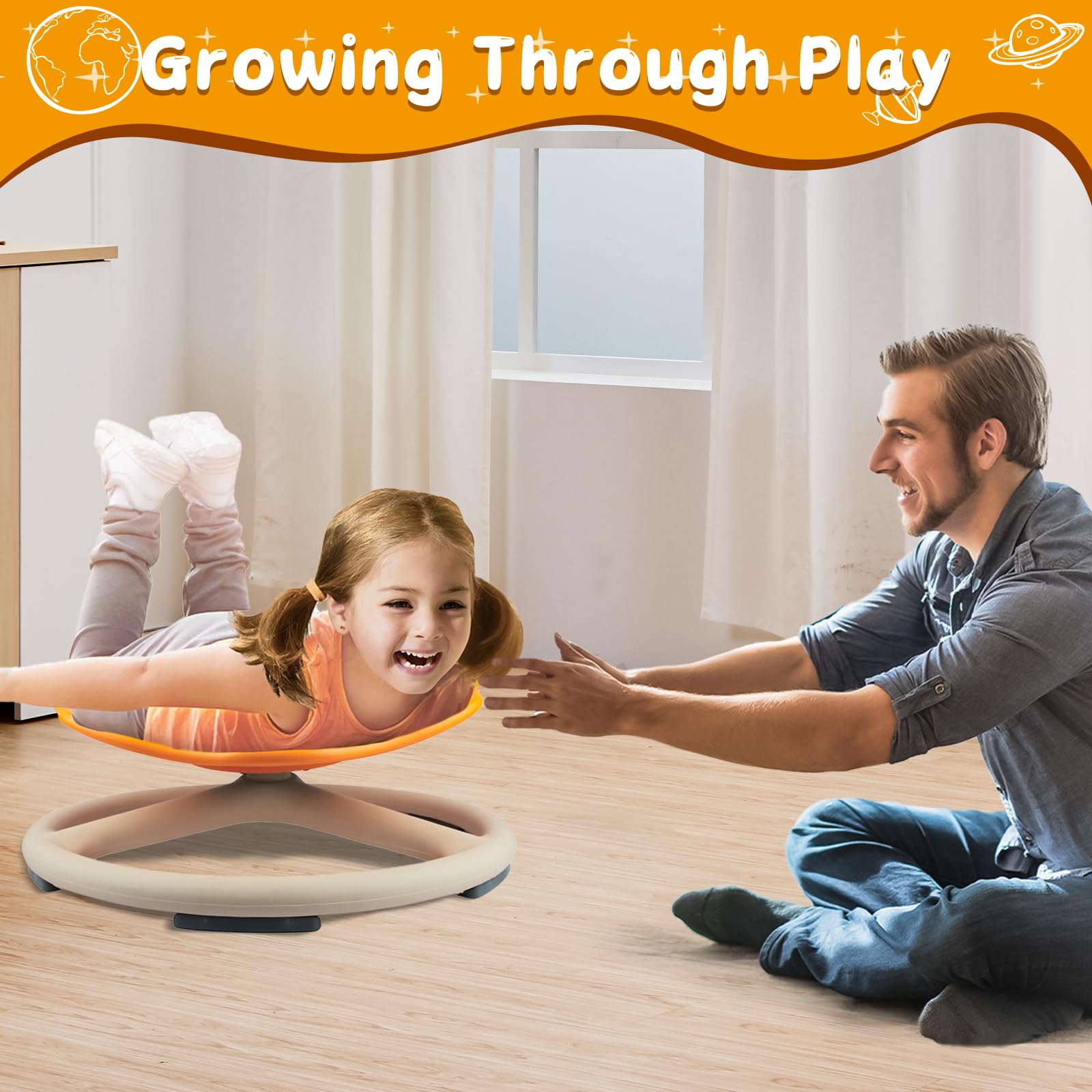 360° Rotating Sensory Spinner Chair for Kids Ages 3-8 - Anti-Slip Swivel Seat Toy for Autistic Children, Indoor/Outdoor Balance Training & Calming Play (Orange) - Perfect for Sensory Rooms, Classrooms & Home Therapy