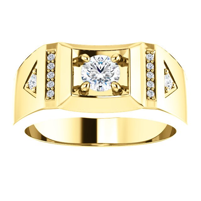 14KT Gold Men's Diamond Accent Ring - 1/2 CTW Round Cut Solitaire Ring for Wedding, Anniversary & Special Occasions
