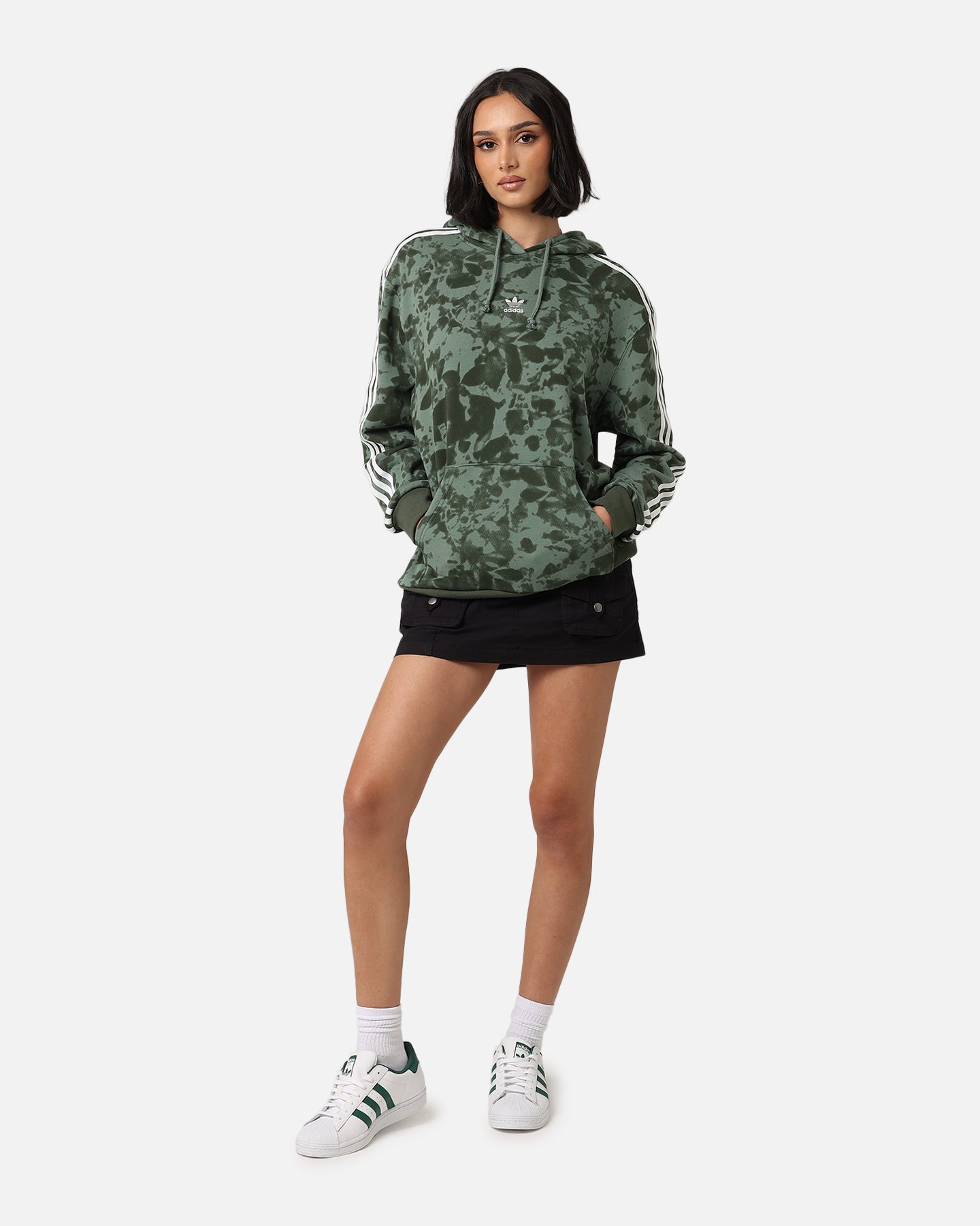 Adidas Women's AOP Hoodie Sweatshirt - Trace Green Color, Lightweight Fleece Pullover for Casual Wear, Gym & Outdoor Activities