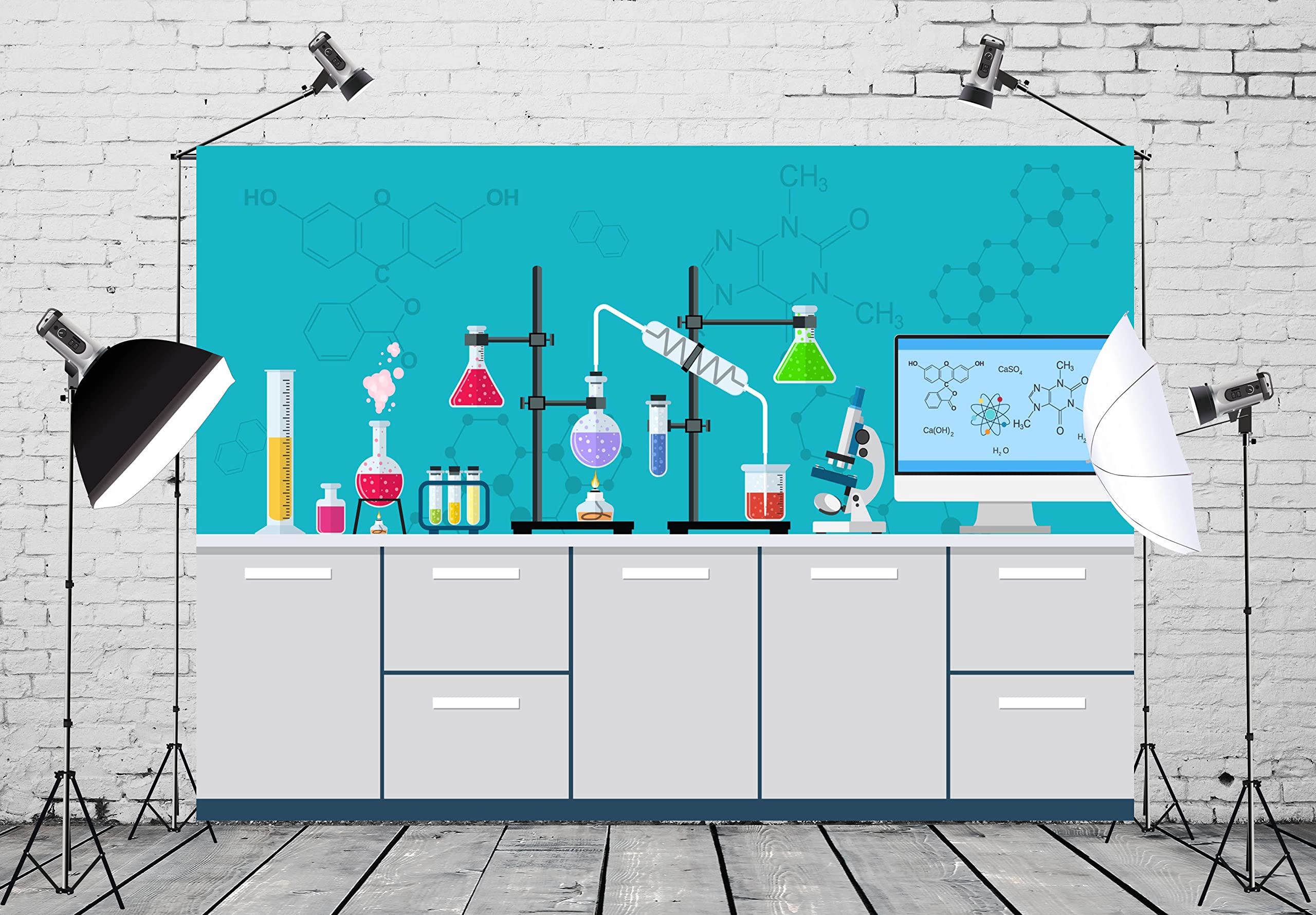 BELECO 7x5ft Science Birthday Party Backdrop - Cartoon Chemistry Lab Equipment & Research Background for Kids Science Party, Mad Scientist Decor, Photo Props | Perfect for Science Themed Birthday Parties, Classroom Decorations & Lab Events