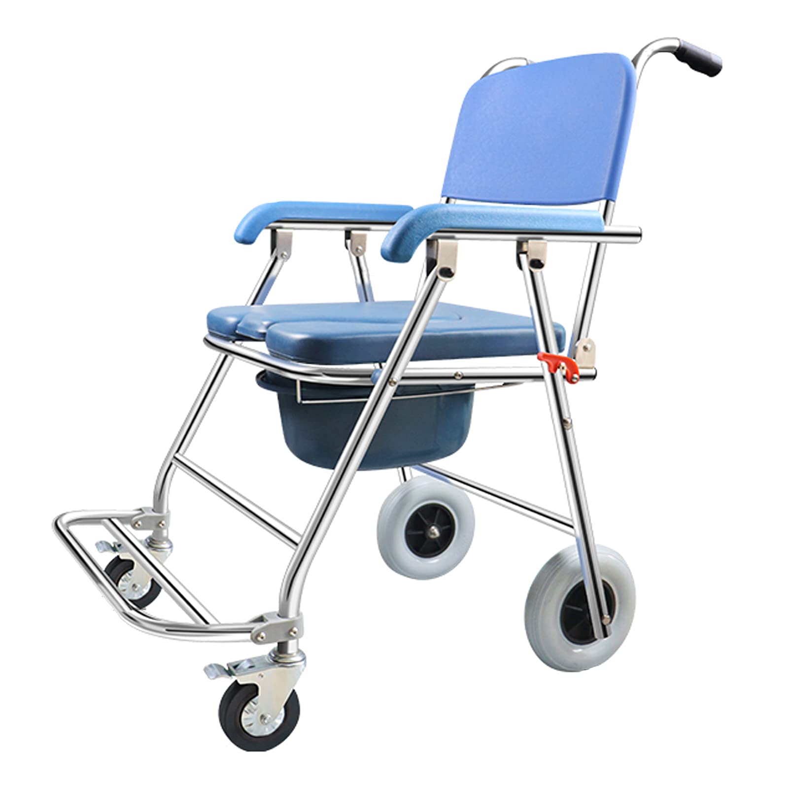 4-in-1 Folding Aluminum Commode Shower Chair with Wheels & Pedal - 350 LBS Capacity Portable Toilet Seat for Elderly, Disabled & Pregnant Women - Ideal for Bedside, Bathroom & Wheelchair Use
