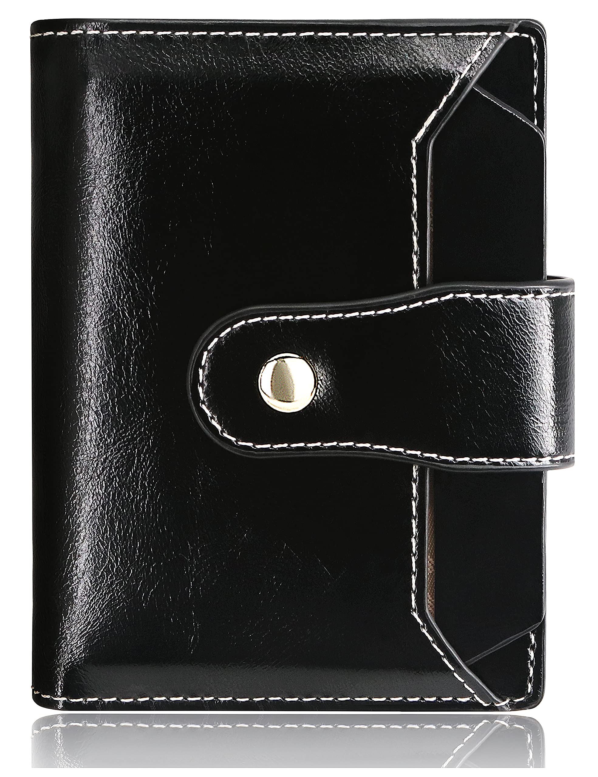IamaCos Women's RFID Blocking Bifold Wallet - Slim Artificial Leather Card Holder with Zipper Coin Purse, 10 Card Slots & 2 ID Windows (Black) - Perfect for Everyday Use, Travel, and Gift Giving