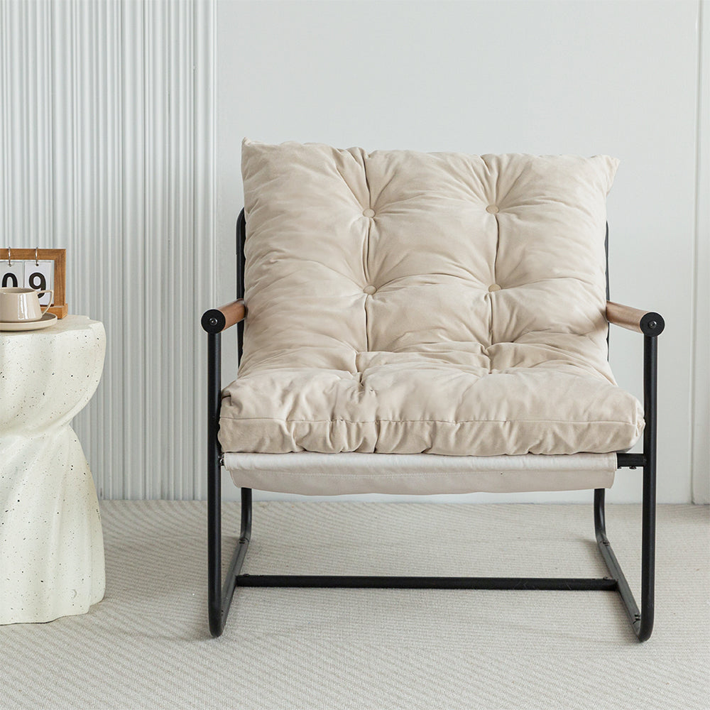 MAXYOYO Velvet Tufted Accent Chair with Sturdy Metal Frame - Luxurious Beige Living Room Armchair for Home Decor, Lounge & Reading Nook