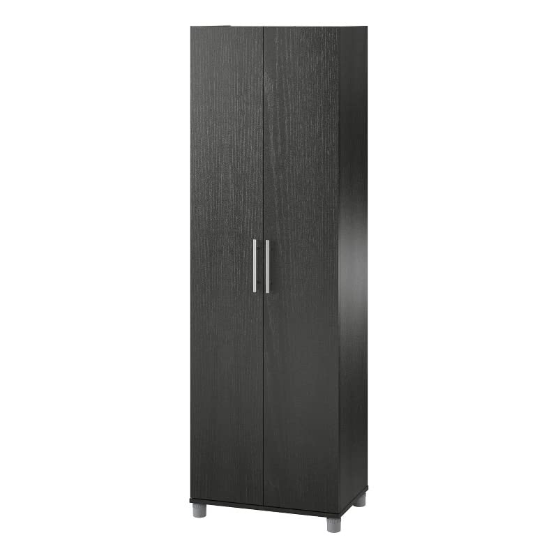 SystemBuild Camberly 24-Inch Utility Storage Cabinet in Black Oak - Perfect for Garage Organization, Home Office Storage & Closet Shelving Solutions