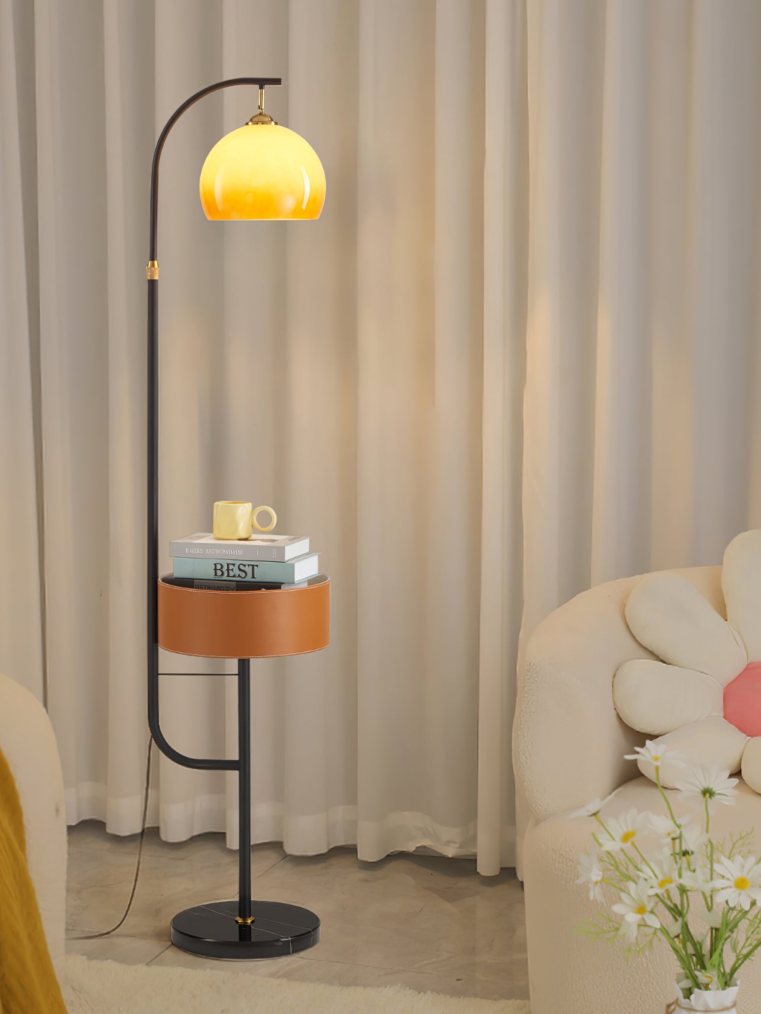 Caramel Arch Floor Lamp - Modern Adjustable Standing Light for Living Room, Bedroom & Office - Warm White LED Reading Light with Remote Control & Dimmable Brightness - Perfect for Relaxing, Reading & Decor