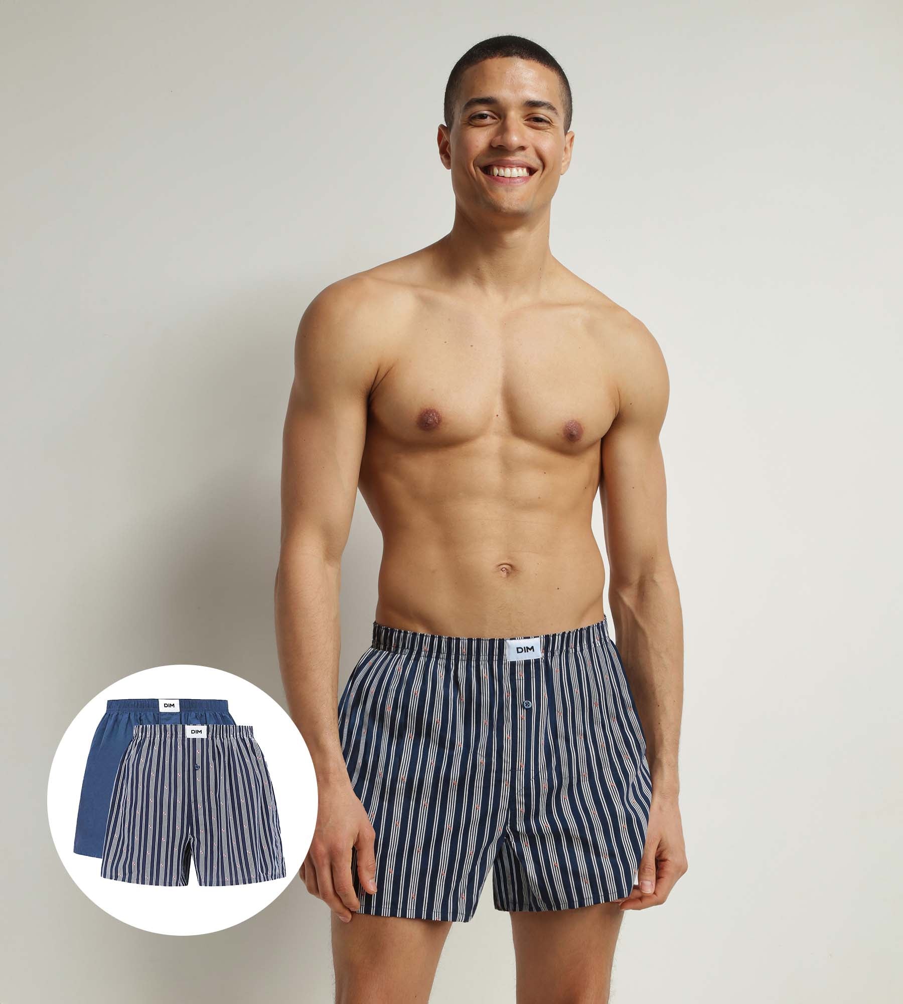 Organic Cotton Striped Men's Boxer Briefs 2-Pack - Indigo Blue - Comfortable & Breathable Underwear for Daily Wear, Workout & Sleep