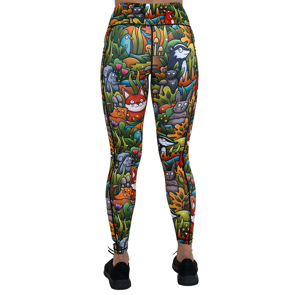 Woodland Creatures Leggings for Women - Cute Animal Print Yoga Pants with Fox, Deer & Owl Design - Perfect for Yoga, Workout & Casual Wear