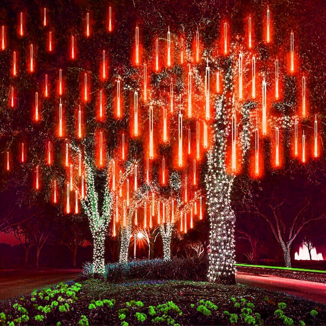 Solar Powered Outdoor String Lights - 30cm 10 Tubes 360LEDs Waterproof Meteor Shower Lights for Wedding, Garden, Patio, and Home Decoration (Red) | Create Magical Ambiance for Parties, Holidays & Outdoor Events