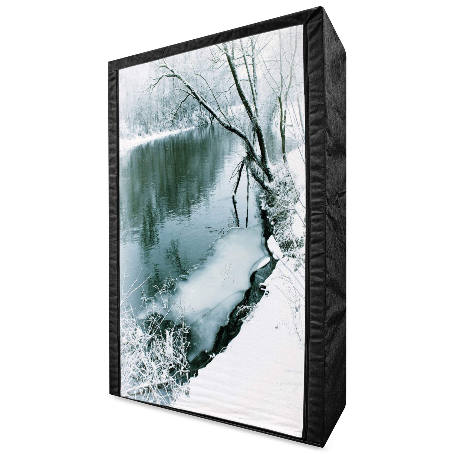 Ambesonne Portable Fabric Wardrobe - Winter Forest Scenery with Snowy Foliage & Icy Tree Branches, 42.5
