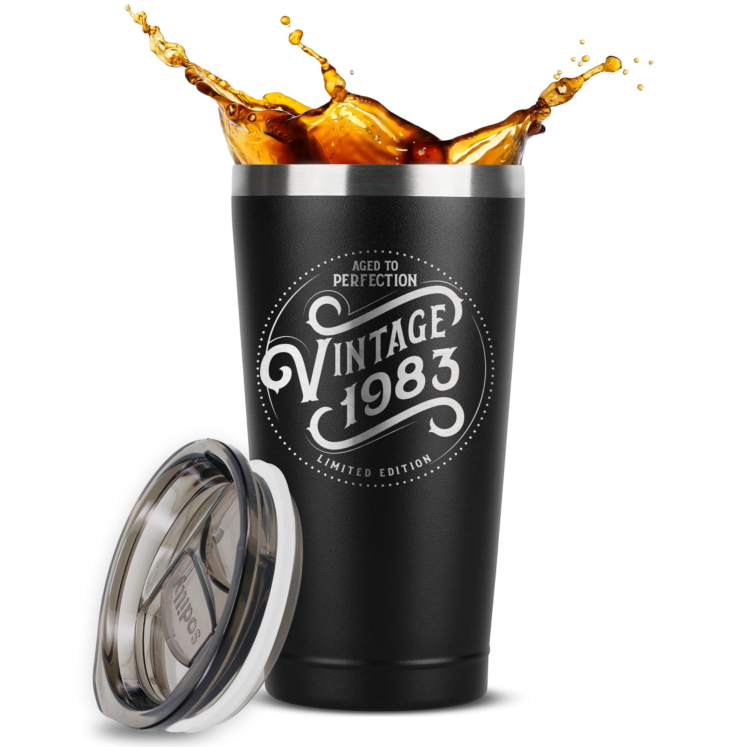 Vintage 1983 Coffee Tumbler - 16oz Black Travel Mug with Retro Design - Perfect 40th Birthday Gift for Men & Women - Ideal for Office, Commuting & Outdoor Adventures