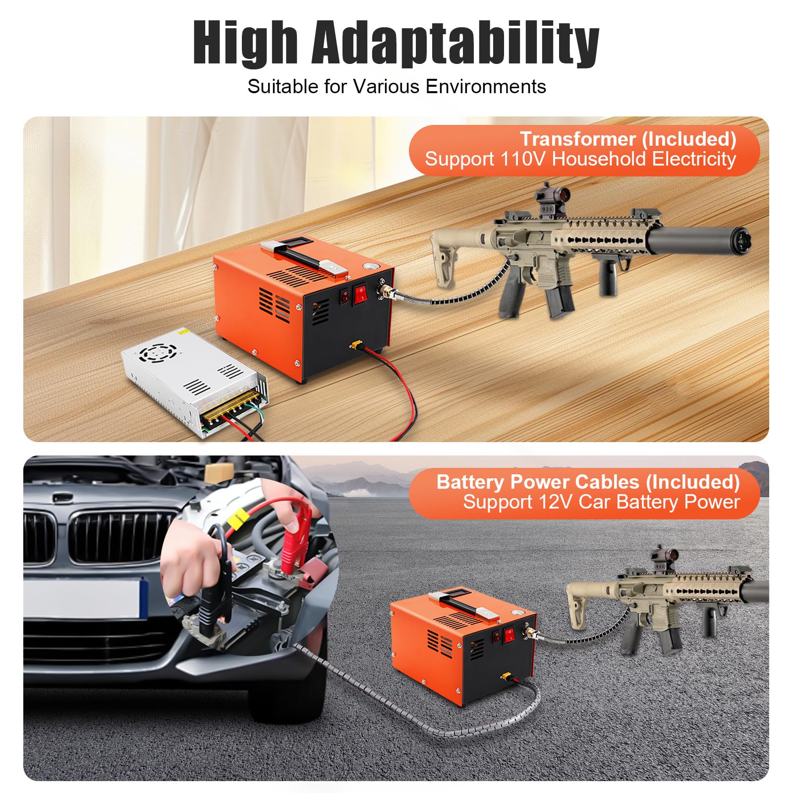 4500PSI 30Mpa High Pressure PCP Air Compressor - Oil-Free & Water-Free Portable Air Pump for PCP Air Rifles - 110V AC/12V DC with Transformer - Perfect for Hunting, Target Shooting & Outdoor Airgun Maintenance