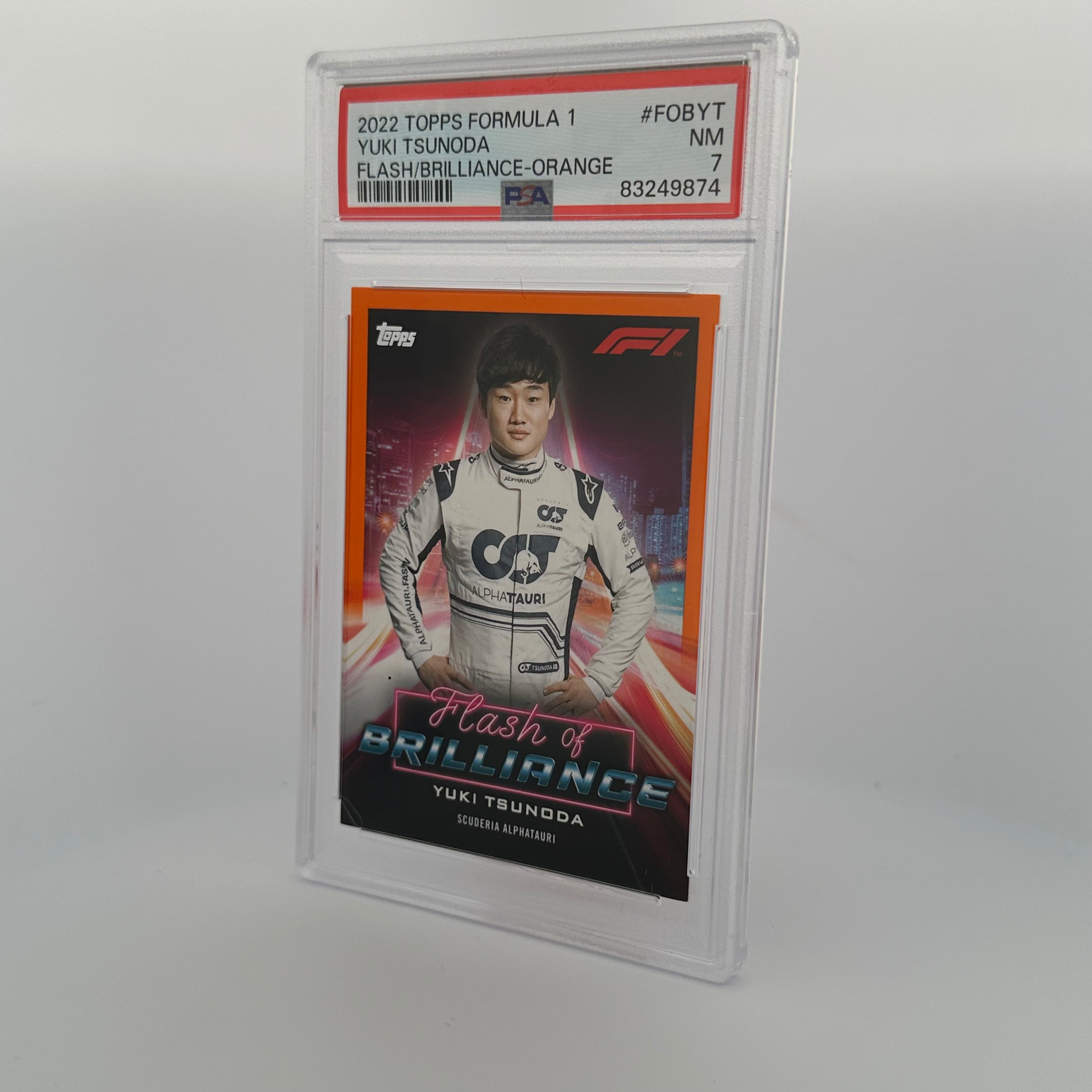 PSA 7 Yuki Tsunoda #FOBYT Flash Of Brilliance Orange Trading Card - 12/25 Limited Edition - Perfect for Collectors & Formula 1 Fans