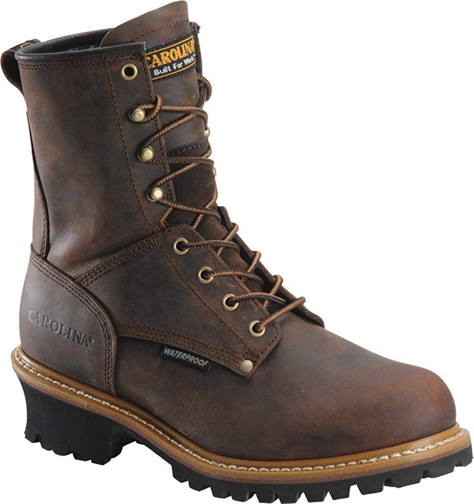 Men's Carolina Elm 8-Inch Logger Steel Toe Work Boots - Crazy Horse Leather, Cushioned Footbed, Oil & Slip Resistant EH Rated Outsole - Ideal for Construction, Logging & Heavy Duty Work